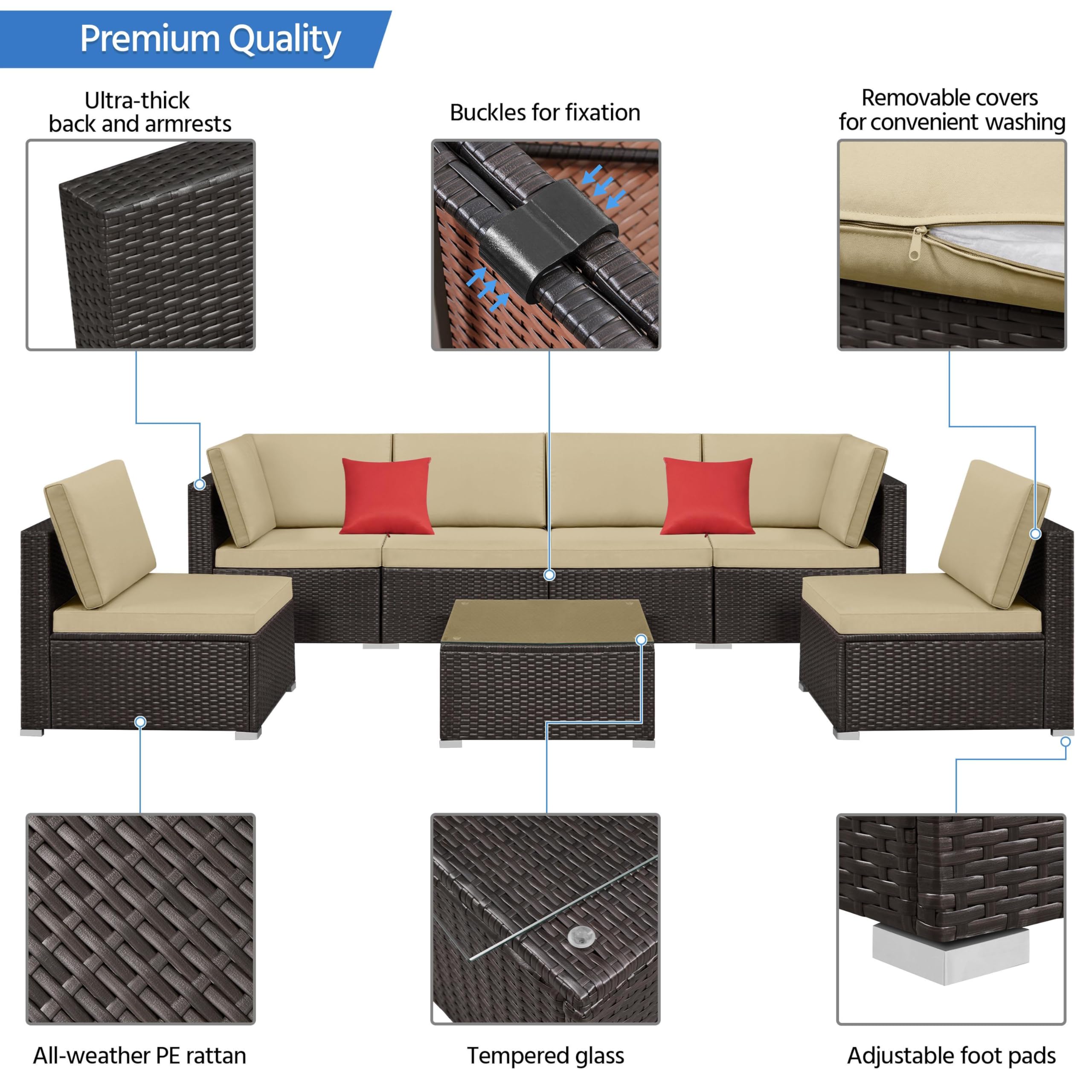 Patio Sofas Yaheetech 3-Seater Patio Wicker Sofa With Cushions