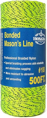 Líneas de cuerda de mampostería profesional, 500 pies #18 de nailon trenzado de nailon mason, cuerda duradera y versátil para proyectos de