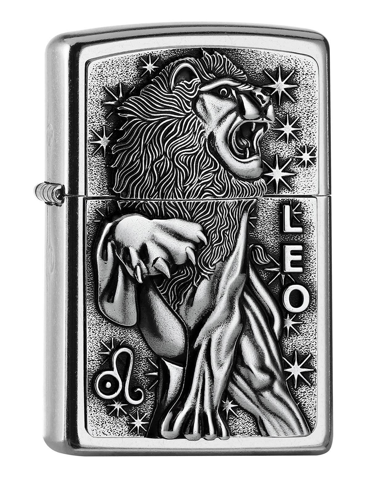 Zippo Sturmfeuerzeug - Leo Emblem, Street Chrome, Emblem - Nachfüllbar - Wiederverwendbar - Windfestes Design - Geschenkbox - Made in USA