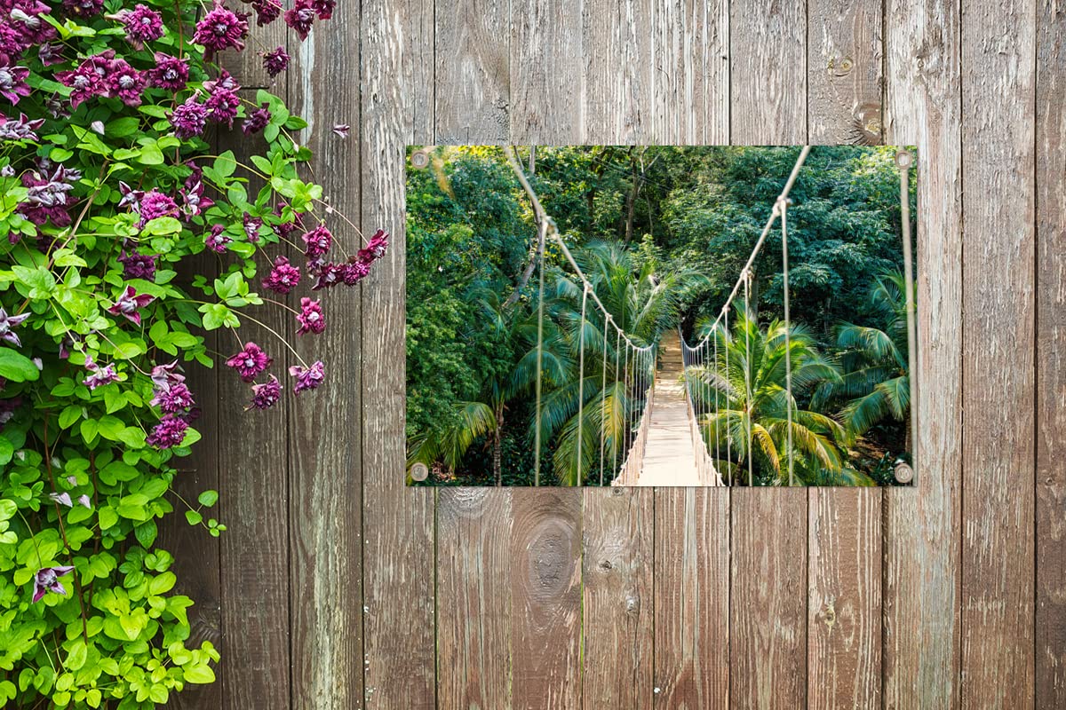 MuchoWow Poster Exterieur Jungle - Palmier - Pont - Nature - Plantes Decoration Murale 90x60 cm Résistant aux intempéries/Soleil