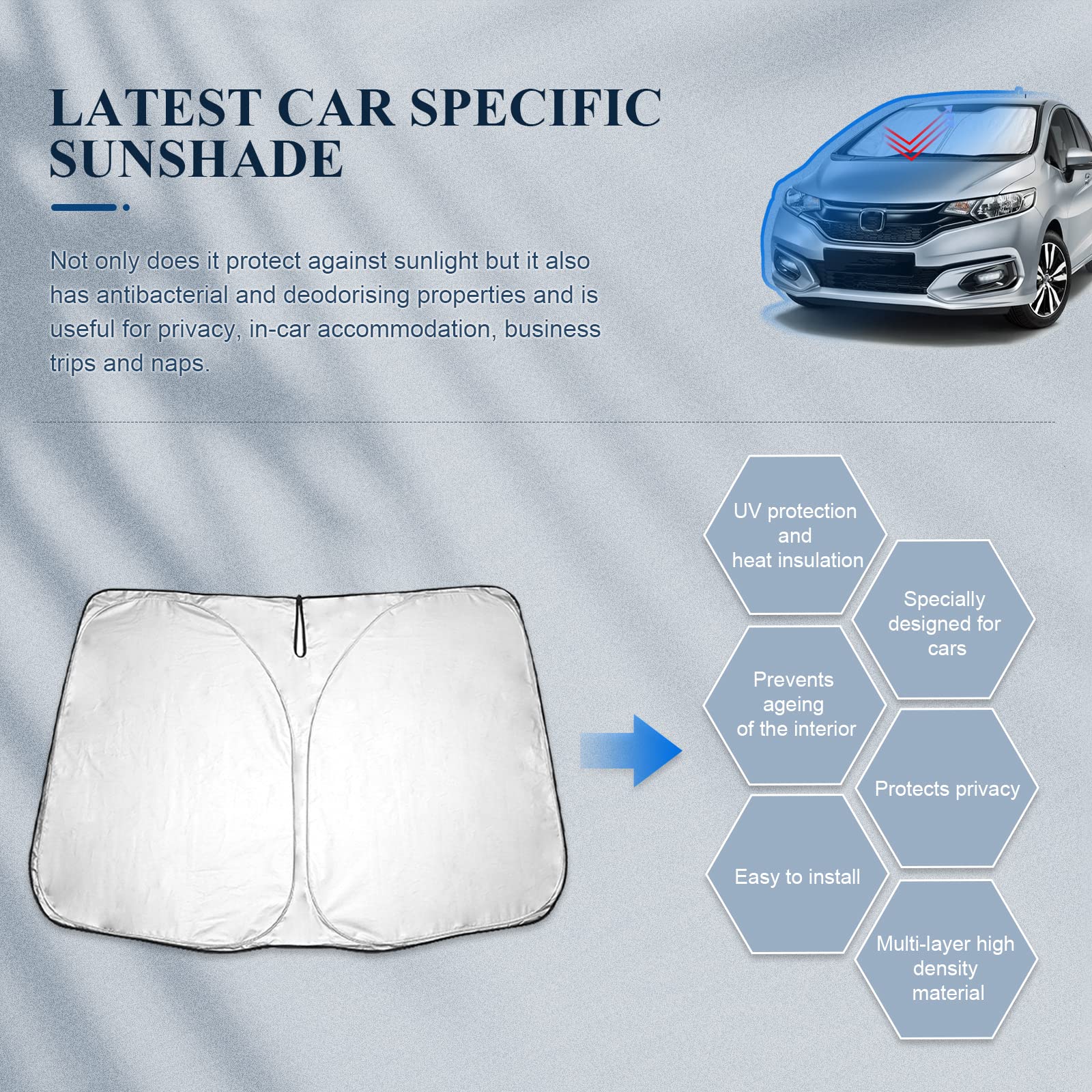 BIBIBO Honda Jazz GK osłona przedniej szyby samochodowej, kompatybilna z Honda Jazz GK 2015-2020, składana osłona przedniej szyby, ochrona przed promieniowaniem UV