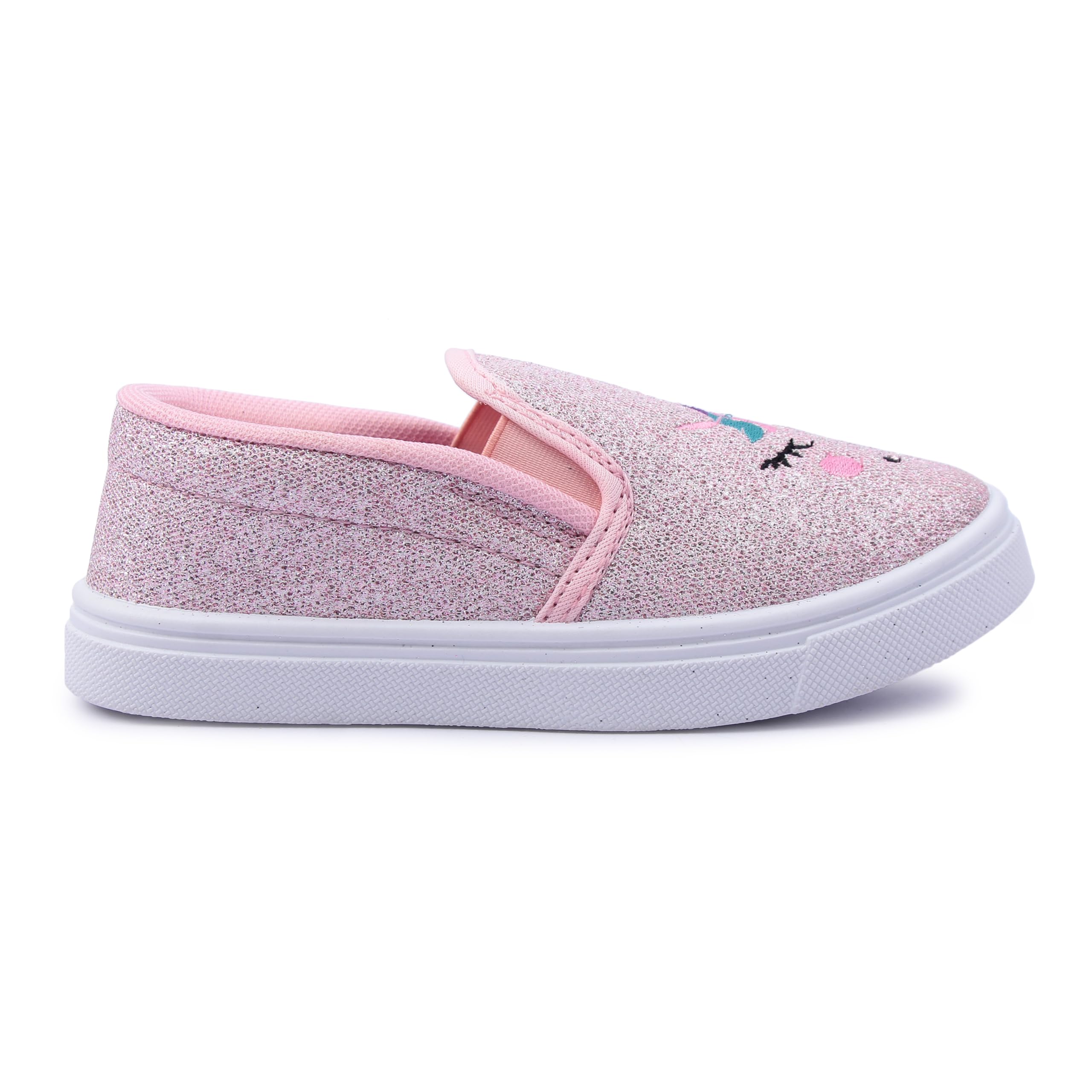 Myau Girls' Glitter Embroidery Design Slip-On Shoes, Casual Sneakers for 3-8 Years (Pink, UK Footwear Size System, Little Kid, Women, Numeric, Medium, 10) 2