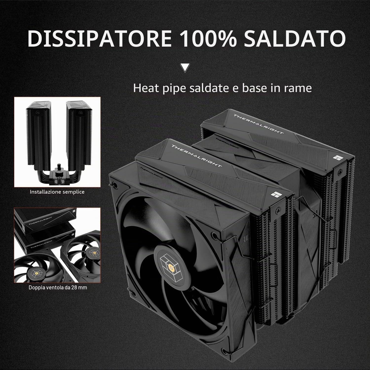 TR Royal Pretor 130 raffreddamento ad aria CPU nero, doppio torri del computer, refrigeratore CPU 6 tubi di calore, doppie ventole PWM, AM4/AM5/Intel lga1851/1700/1150/1551/2011