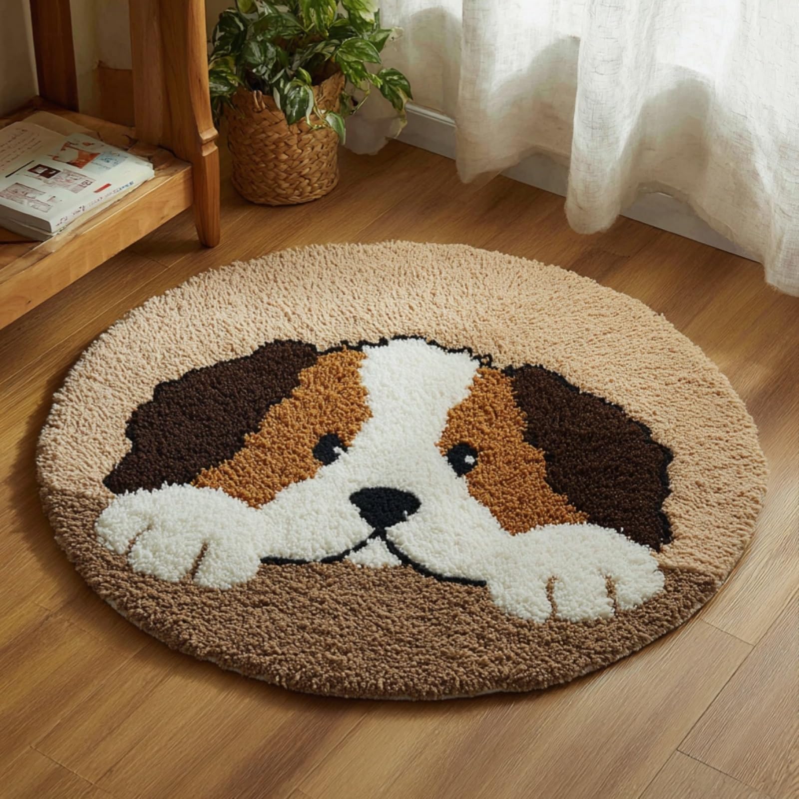 WallustrioaW Crochet Rug Making Kit for Adults,Saint Bernard,DIY Needlework Crafts for Home Decor,Latch Hook Kits Gift for Beginners Kids,50x50cm