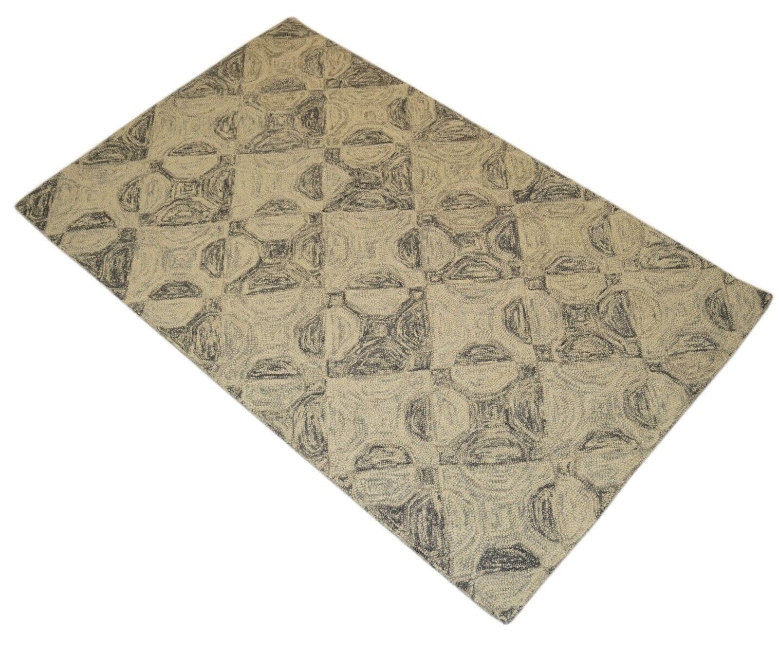Wollteppich Grau Beige 150 x 240 cm 100% Wolle handgetuftet
