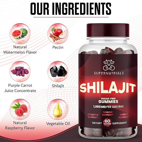 Miniatura 3 de Gomitas Shilajit del Himalaya prémium de 1000 mg para hombres y mujeres, sin azúcar, orgánicas, sin OMG, aptas para veganos, impulso de energía y