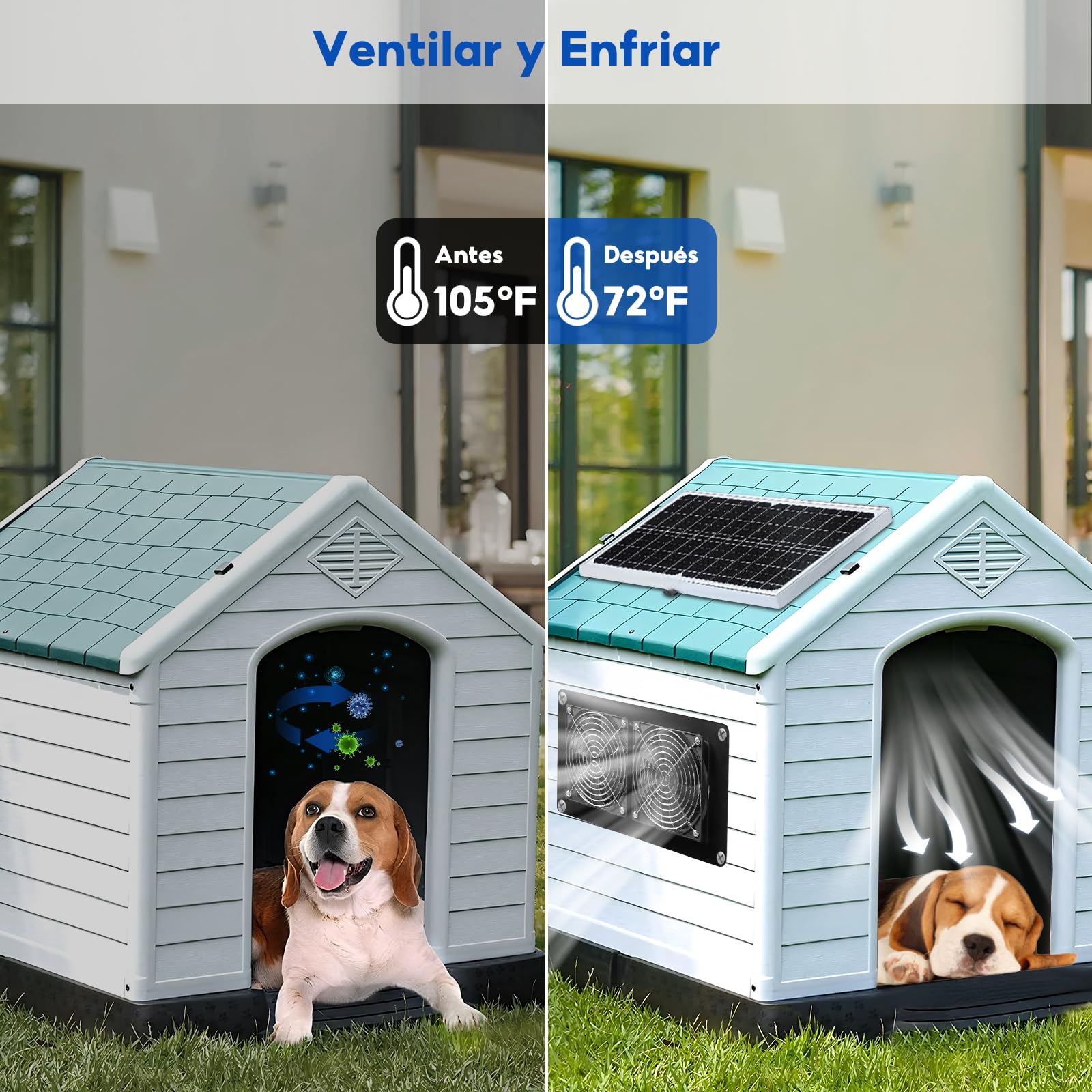 Ventilador solar, 15 W, 9,84 pies, impermeable, doble ventilador de escape para gallineros, cobertizos, casas de mascotas, circulación de aire de invernadero al aire libre