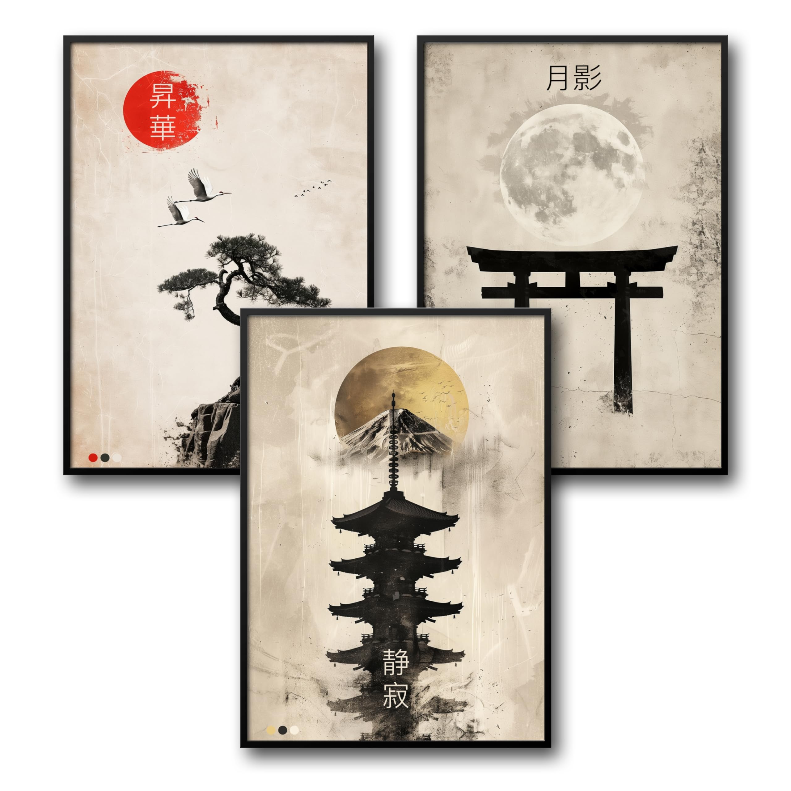 Donari Japan Poster Set – Wandbilder mit asiatischen Motiven | Kyoto, Tokio & traditionelle Kultur | Geschenkidee für Japan-Fans (Set 10, 30x40 cm | Schwarzer Rahmen, Gerahmt)