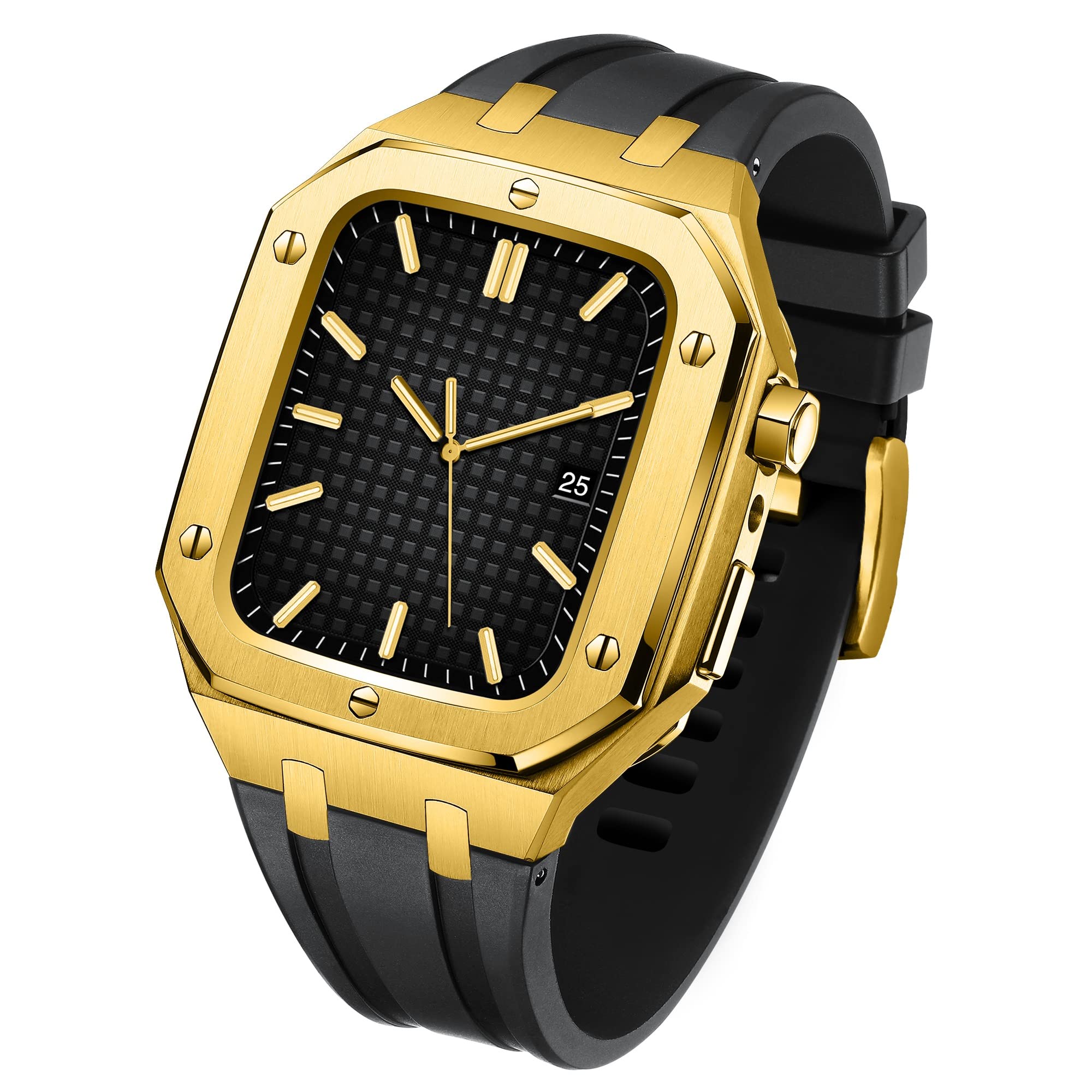 MSF TRADERS Rubber Strap Metal Bezel for iwatch Watch SE/4/5/6/7 Apple Mod Watch Accessories Replace