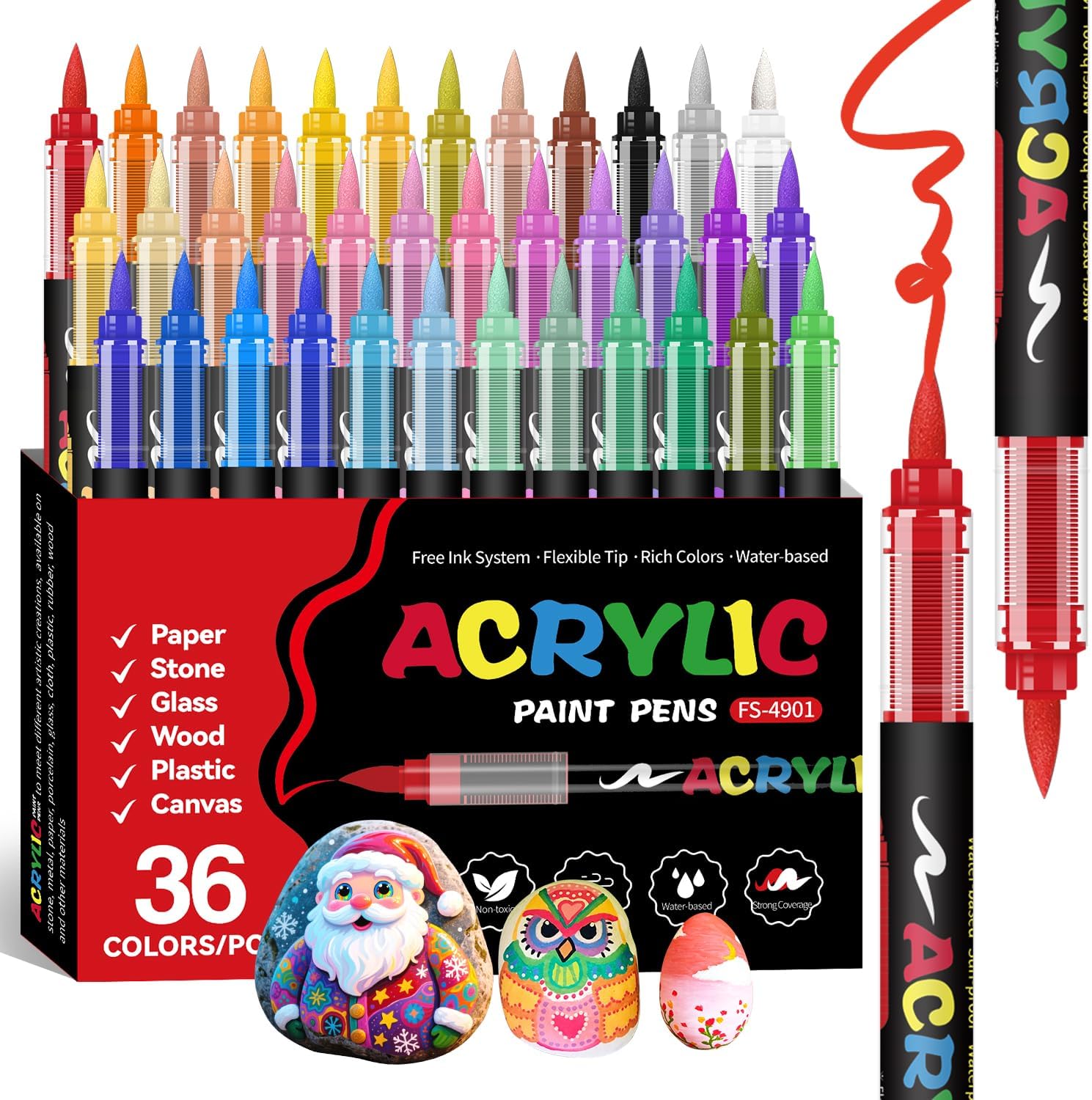 Paint Pens Acrylic Markers - Brush Tip Water Based Marker Pens for Rock Painting, Wood, Ceramic, Glass, Acrylic Paint Markers for Christmas Easter Egg Pumpkin Making (72 Colors)