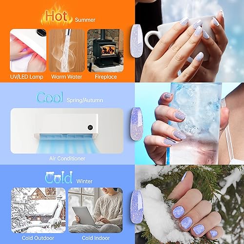 Miniatura 6 de YTD Likomey Brocade Glitter - Esmalte de uñas en gel que cambia de color, 0.5 onzas líquidas, color azul claro a azul, cambio de temperatura de