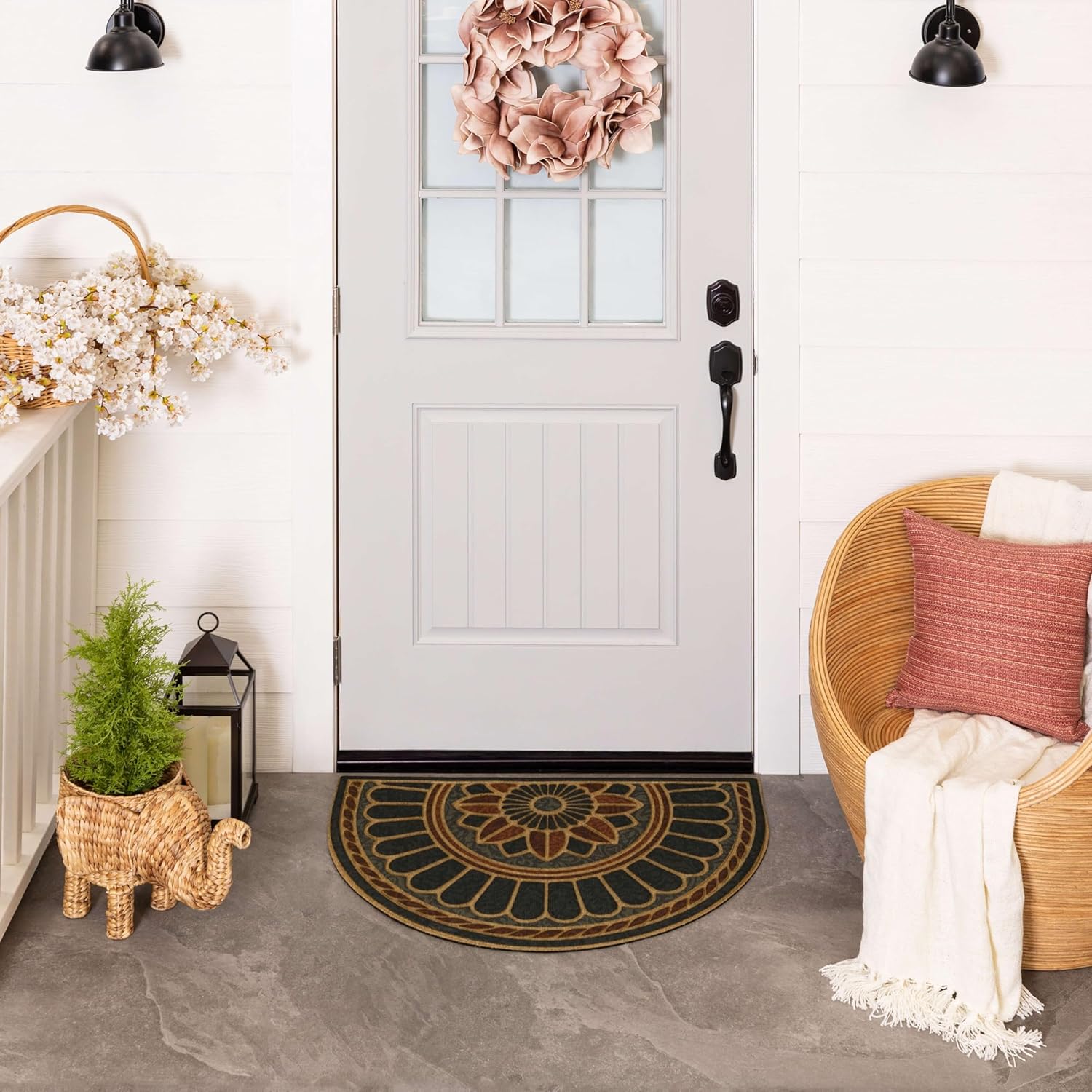 Mohawk Home Swirl Style Casual Ornamental Tan 2' X 3' All Weather Outdoor Door Mat Perfect for Porch, Garage