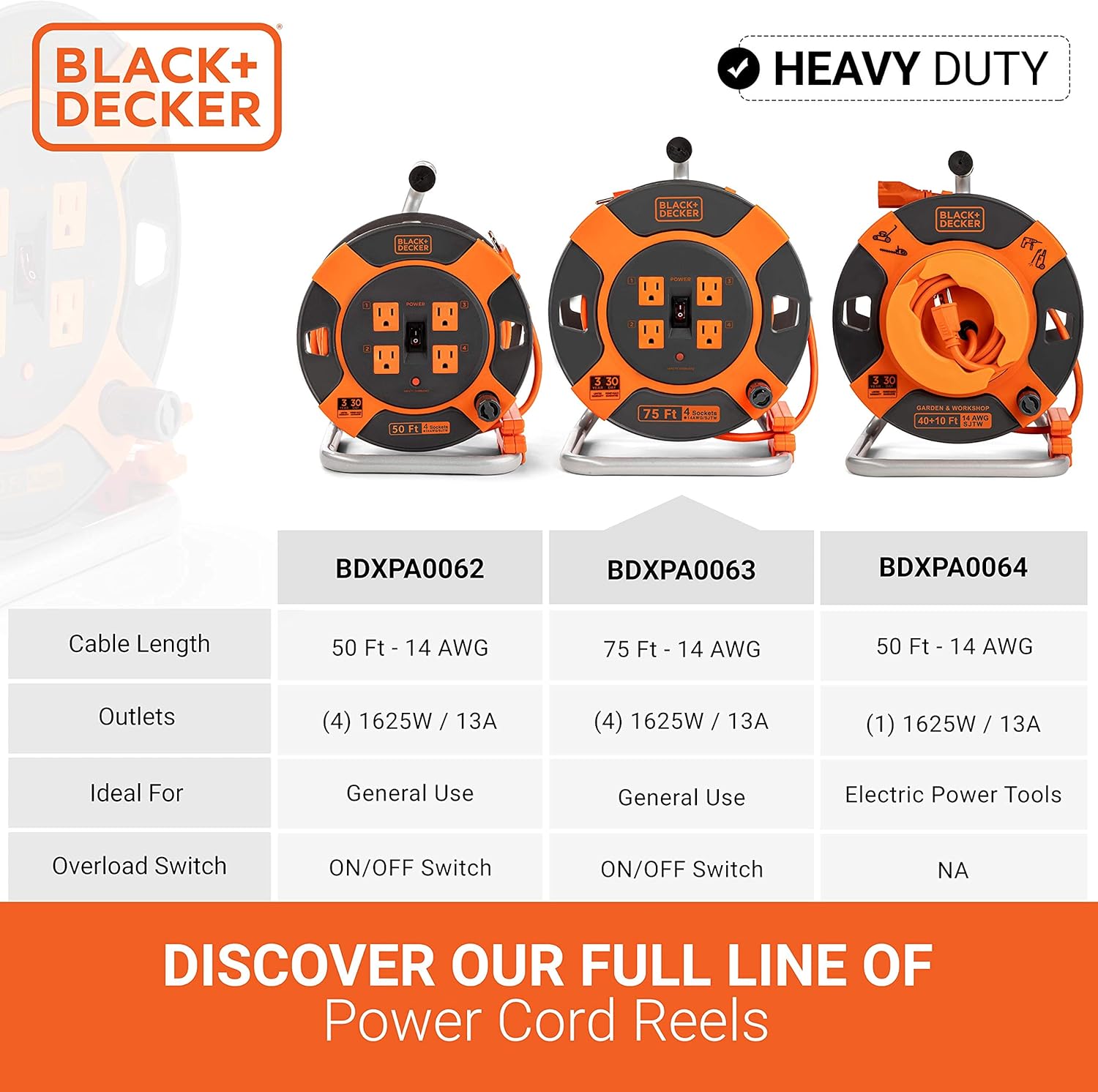 Black + Decker Retractable Extension Cord Bundle, Indoor and Outdoor, Includes Heavy-Duty 75ft Cord Reel and Compact 25ft Cord Reel