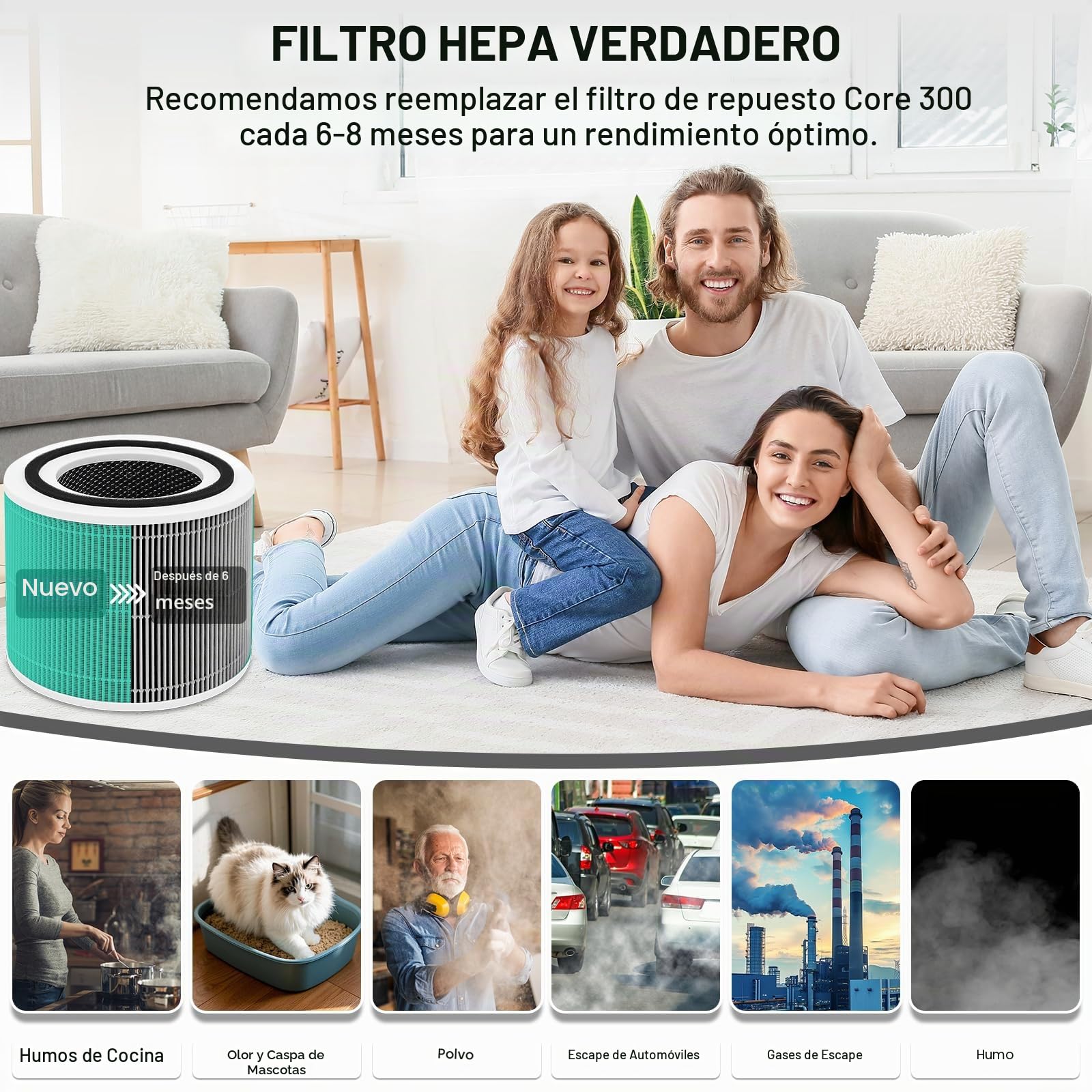2 filtros Core 300S, filtro de toxina de repuesto para LEVOIT Core 300/300S/300-RF, con filtro HEPA H13 y filtro de carbón activo, elimina hasta un 99,98% de humo y gases de escape