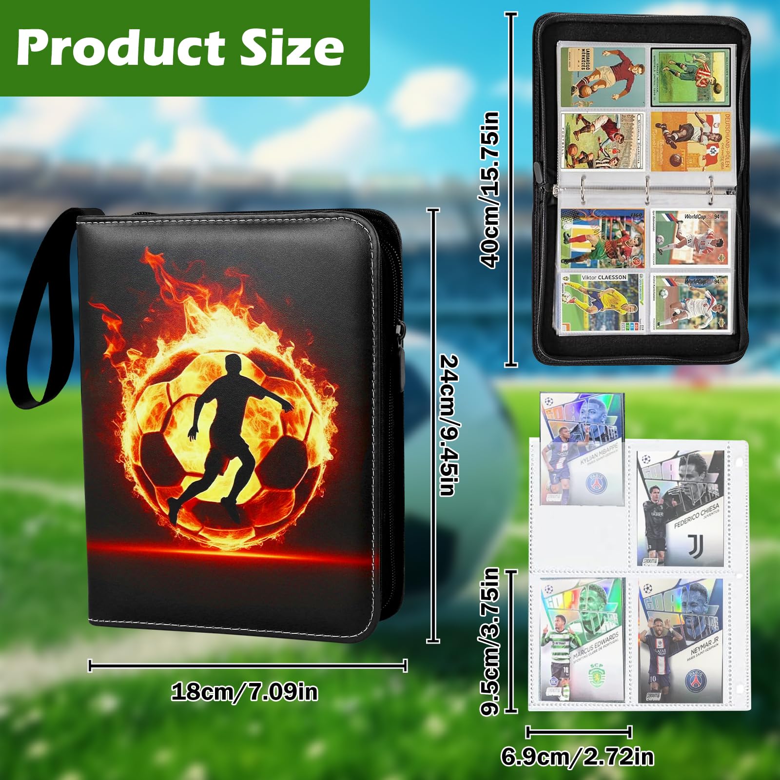 Football Card Binder 4-Pocket,Waterproof PU Trading Cards with 50 Pages 400 Pockets - Image 2