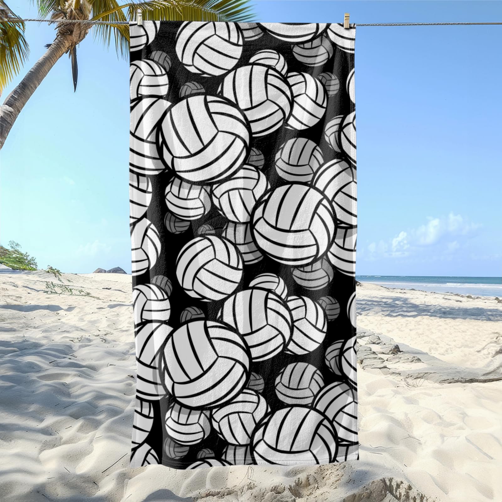Tapis de Plage XXL Anti Sable Boule Noire Blanche Serviette Piscine Adulte,Natte De Plage Pliable, Voyage Accessoires De Plage Camping,Serviette de Bain Personnalisée