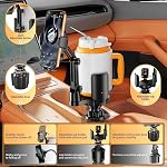 Phone Holders for Your Car, 2 in 1 Cup Holder Phone Mount with Expander, Secure Hold, Adjustable Base and Long Arm with 360°Rotation Car Phone Holder for 4-7‘’ Devices and Up to 5.31'' Most Bottles