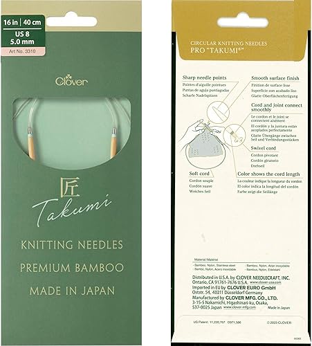 Miniatura 2 de Clover PRO Takumi - Aguja circular de bambú de 16 pulgadas, tamaño 4 de EE. UU. (0.138 in) con 10 marcadores de puntada Artsiga Crafts 3306