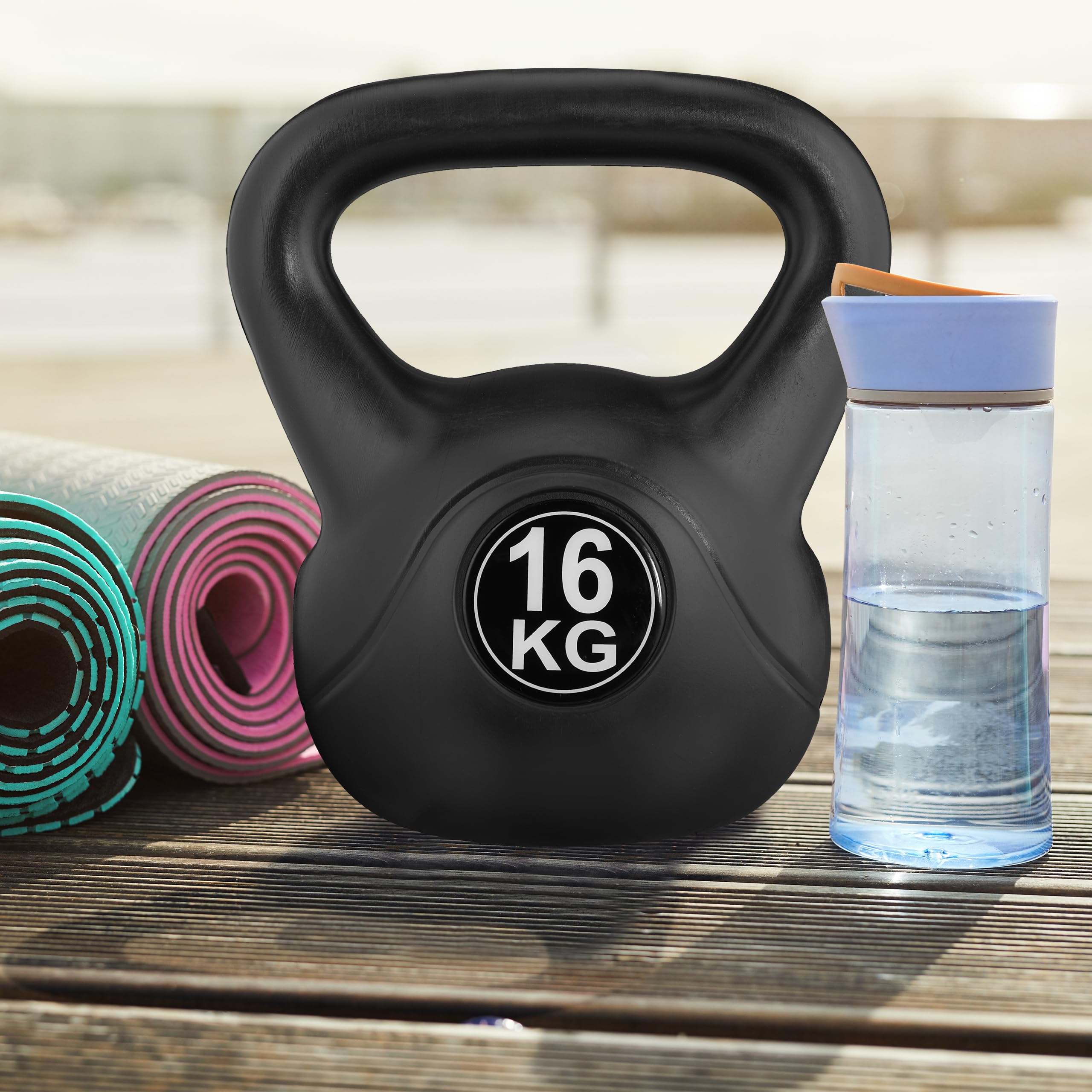 Relaxdays Kettlebell, różne rozmiary, hantle z tworzywa sztucznego, trening fitness, dla kobiet i mężczyzn, czarny