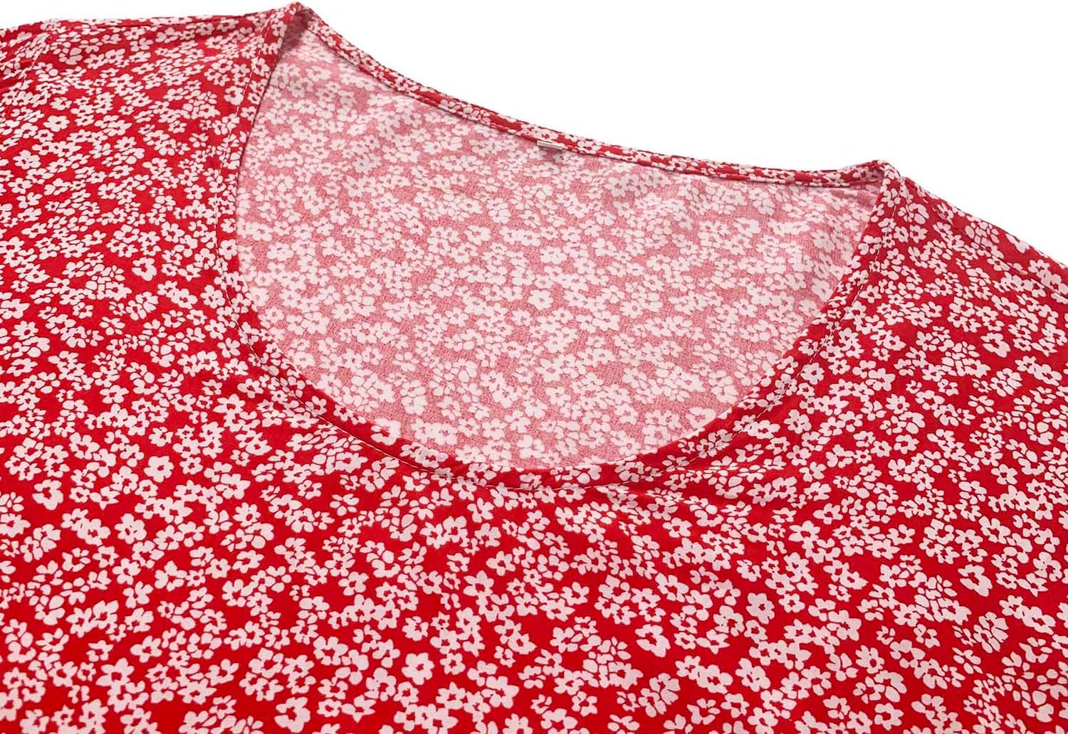 Red XL Summer Dresses for Women 2025 Boho Ditsy Floral A Line Flowy Midi Sundress Short Sleeve Scoop Neck Casual Loose Short Dresses - Image 5