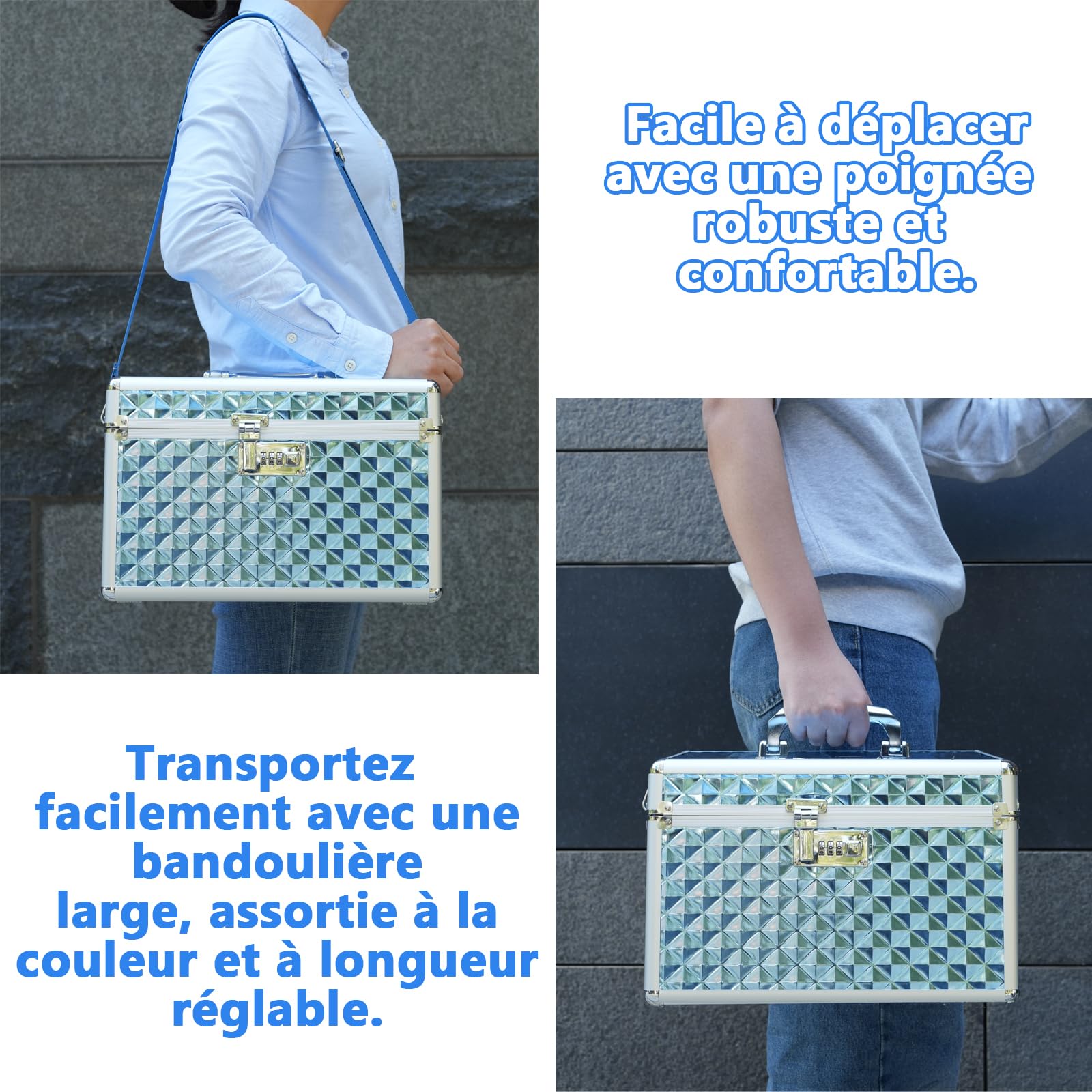 Boîte de Rangement avec verrou à Combinaison, boîte de Stockage de médicaments verrouillable, boîte de Premiers Secours Vide, boîte de sécurité (Blue, Large)