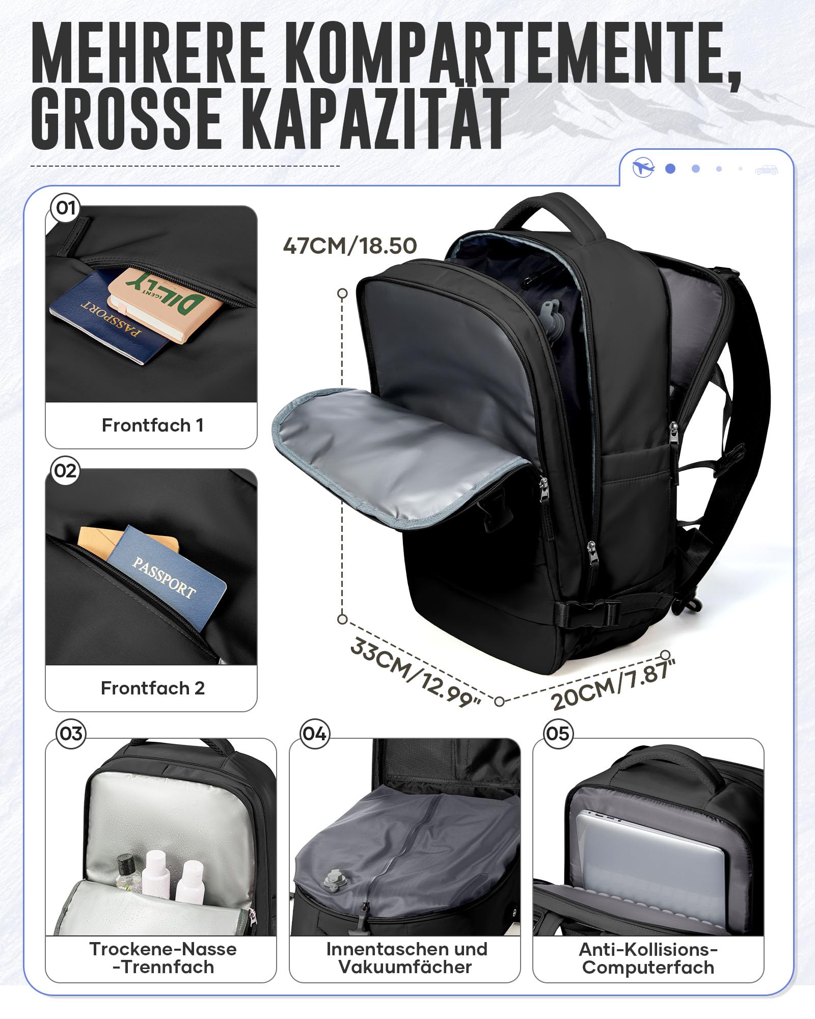 Vacuum Rucksack Handgepäck mit Vakuumsystem Ryanair Handgepäck Rucksack mit Vakuum Damen Herren 15.6 Zoll Laptop Air Bag Reise Rucksacks für Flugzeug Handgepäcks(Schwarz)