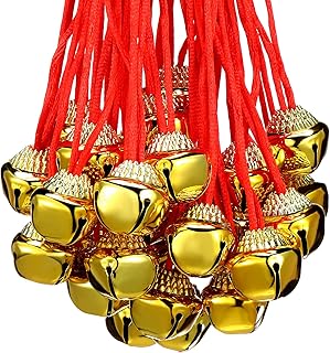 24 Packs Christmas Bell Necklaces Large Jingle Gold Bell Necklaces for Craft Holiday Party Supplies