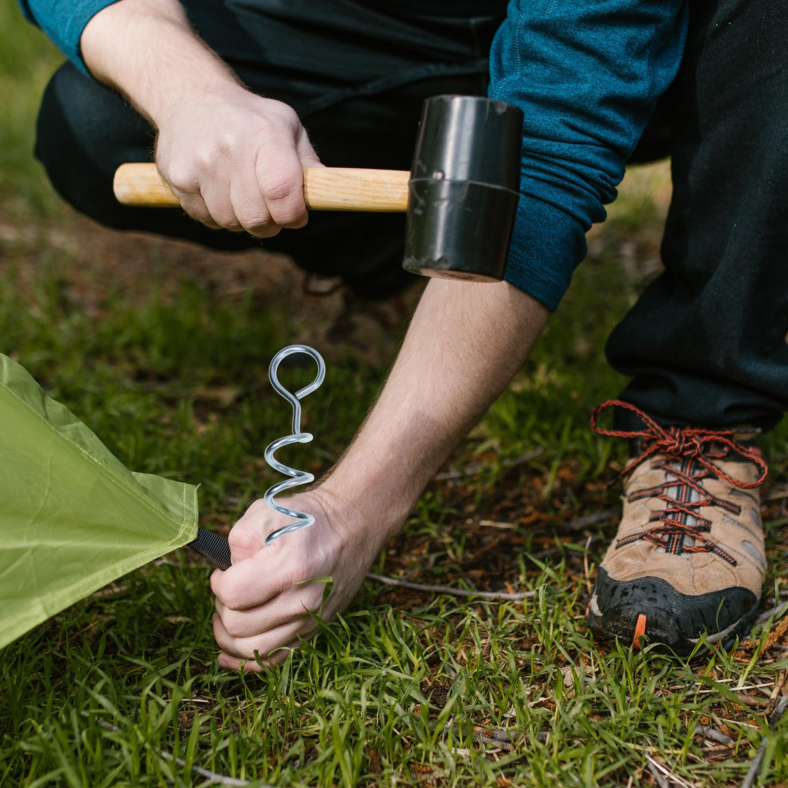 UKCOCO Verschleißfester Bodenanker aus Stahl und Polyester für Garten und Camping 1 Satz Spiralförmige Zeltheringe Einfach zu Tragen für Outdoor Fixierung Geeignet