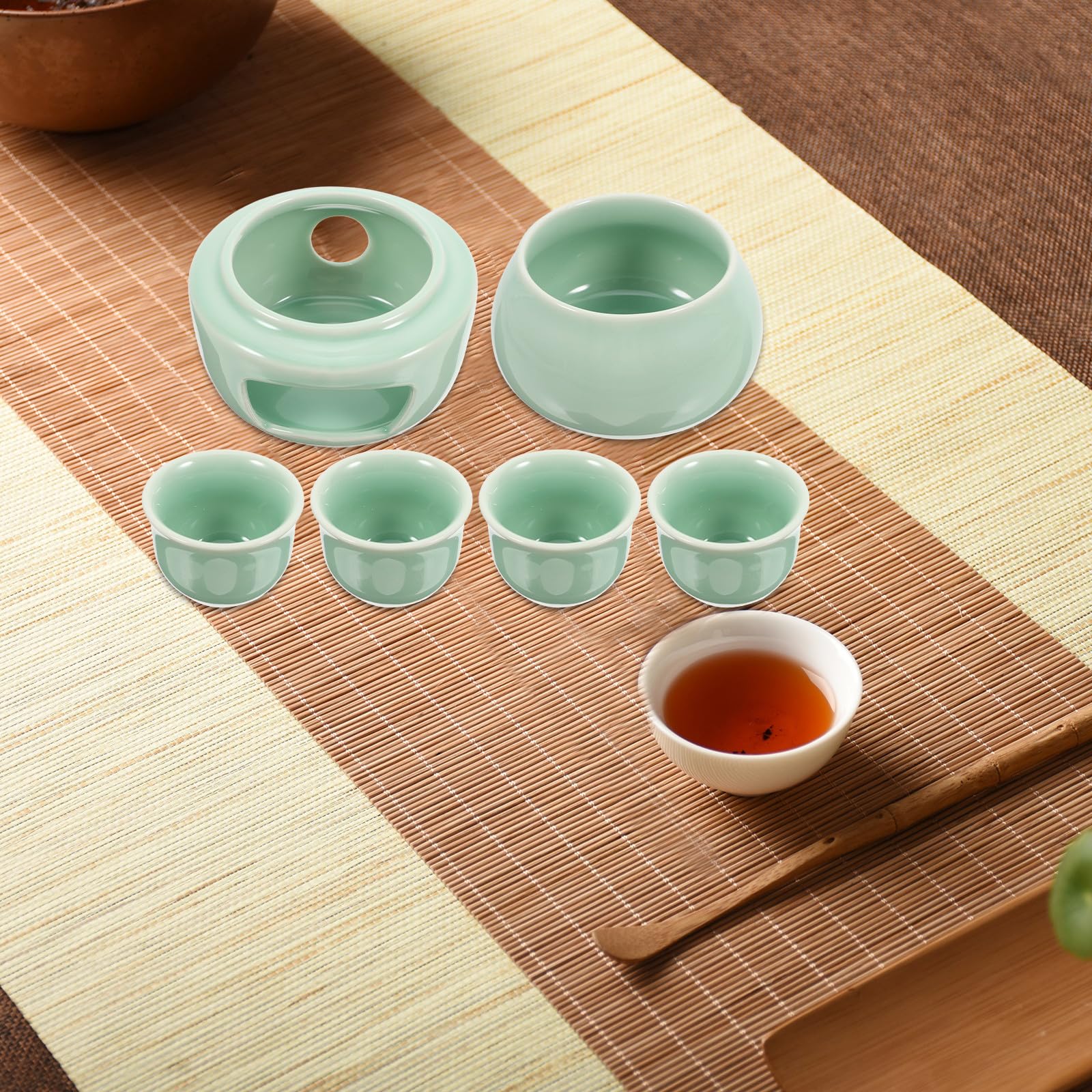 Abaodam Servizio da Sakè in Ceramica Vintage, 300ml, Verde Chiaro