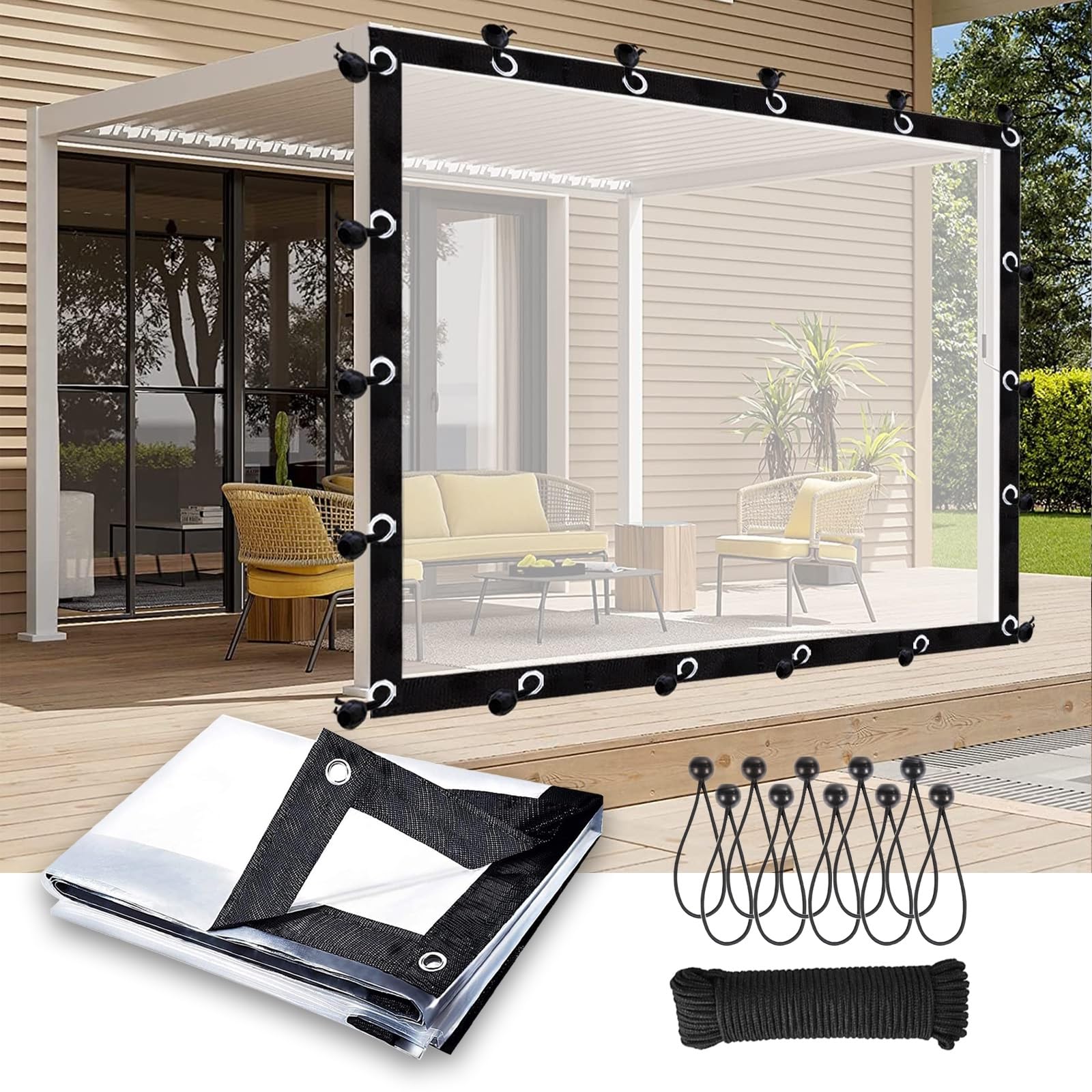 Bâche en vinyle transparent imperméable en PVC éco avec œillets pour serre