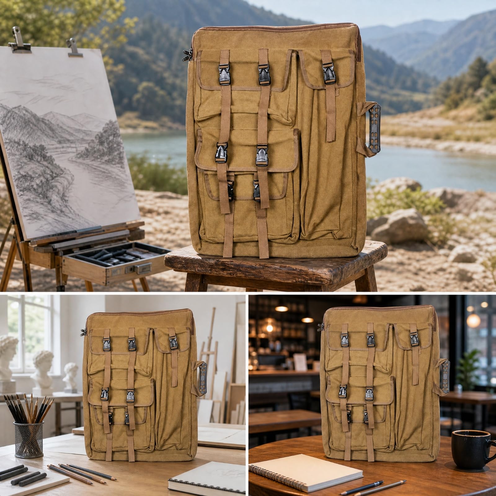 Portable Porte-Folio En Toile Ajustable Porte-Dessin pr Artistes, Dessinateurs
