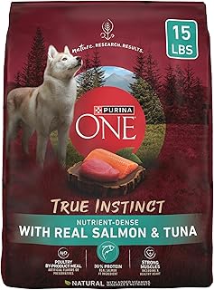 Purina ONE True Instinct With Real Salmon and Tuna Natural With Added Vitamins, Minerals and Nutrients High Protein Dog Food Dry Formula - 15 lb. Bag