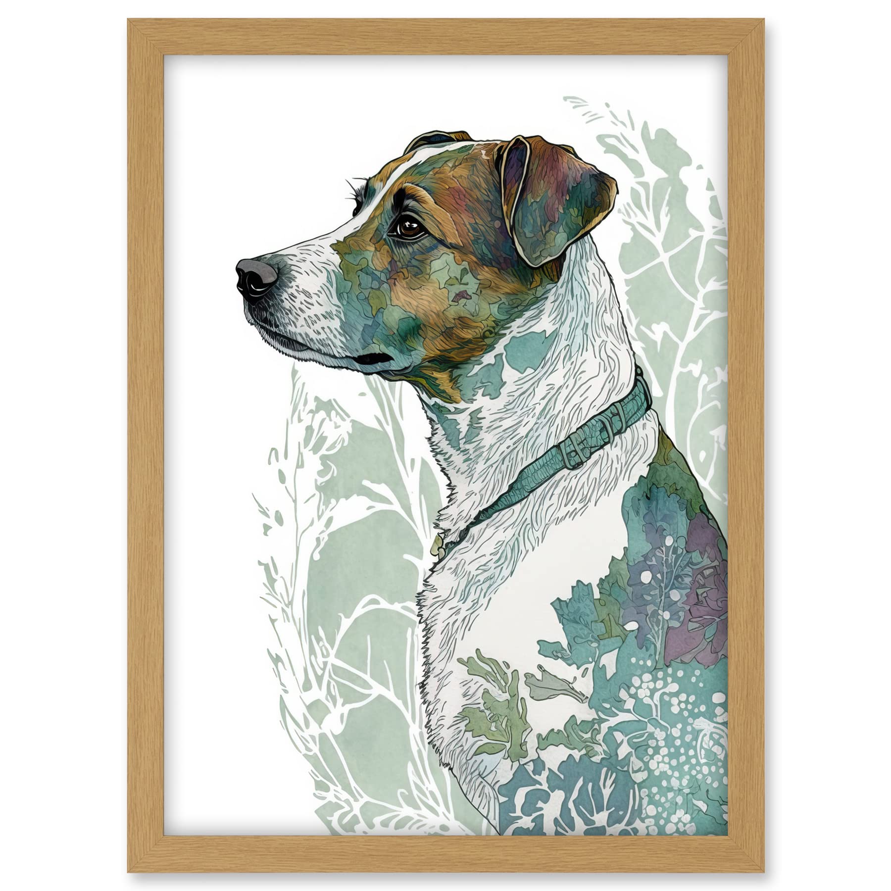 Artery8 Jack Russel Dog Modern Watercolour Portrait Illustration Artwork Framed A3 Wall Art Print