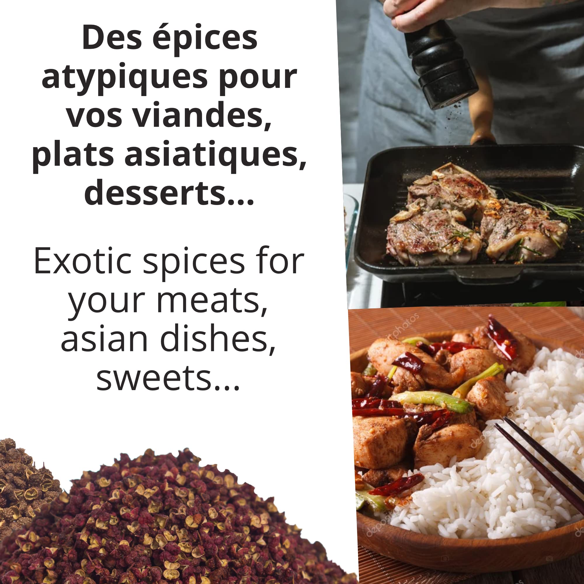 KHLA - Trío Mekong - Pimienta de Szechuan verde, Pimienta de Szechuan roja y Flor de sal de Kampot