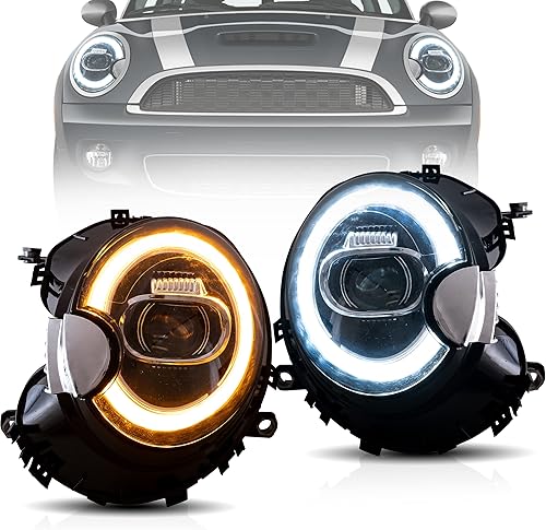 VLAND Conjunto de faros delanteros para BMW Mini Cooper R55 R56 R57 R58 R59 2007-2013 W/DRL de arranque dinámico, luz frontal LED con señal de giro