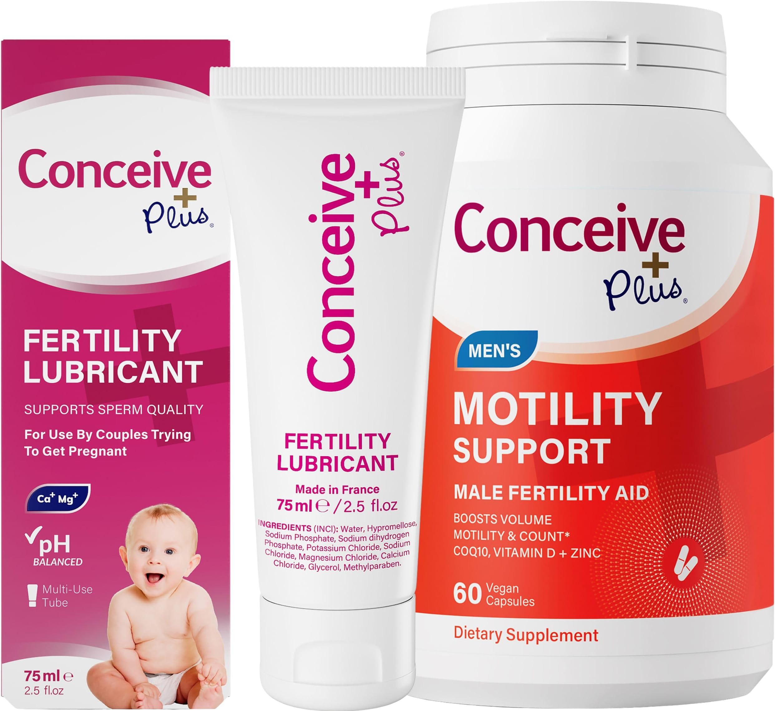 Fertility Lubricant 2.5 Ounce & Motility Support Supplement for Men Trying to Conceive 60 Caps Bundle