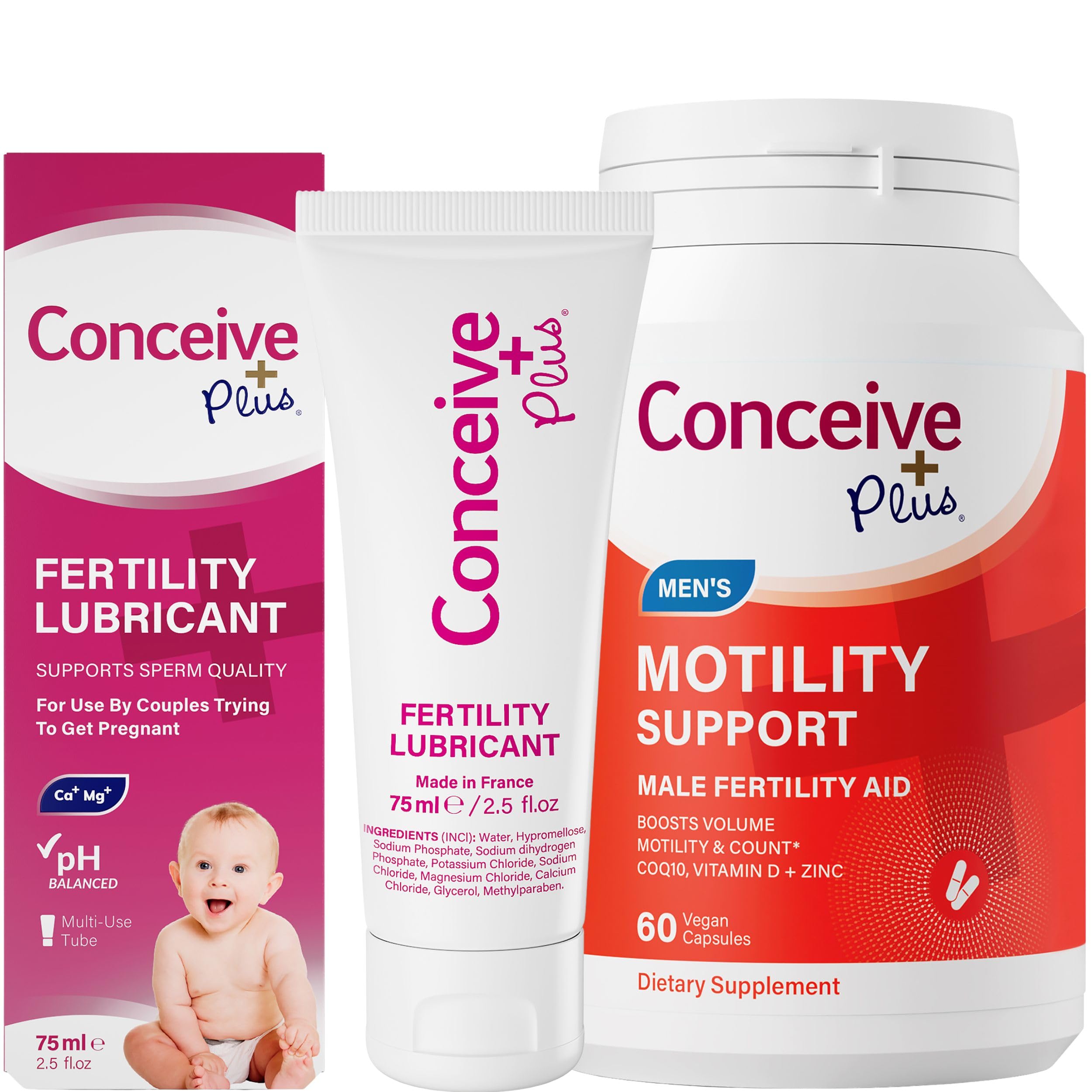 Fertility Lubricant 2.5 Ounce & Motility Support Supplement for Men Trying to Conceive 60 Caps Bundle