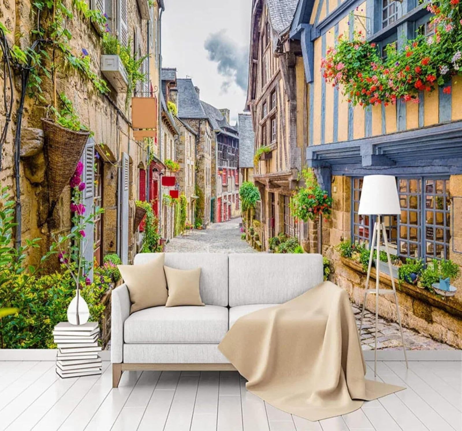 XLMING Retro Urban Architecture Street Scenes Restaurants Cafés 3D Wallpaper Luxury Silk Study Dining Feature Sofa Grey Bedroom Living Room Tv Decorative Wall-400cm×280cm