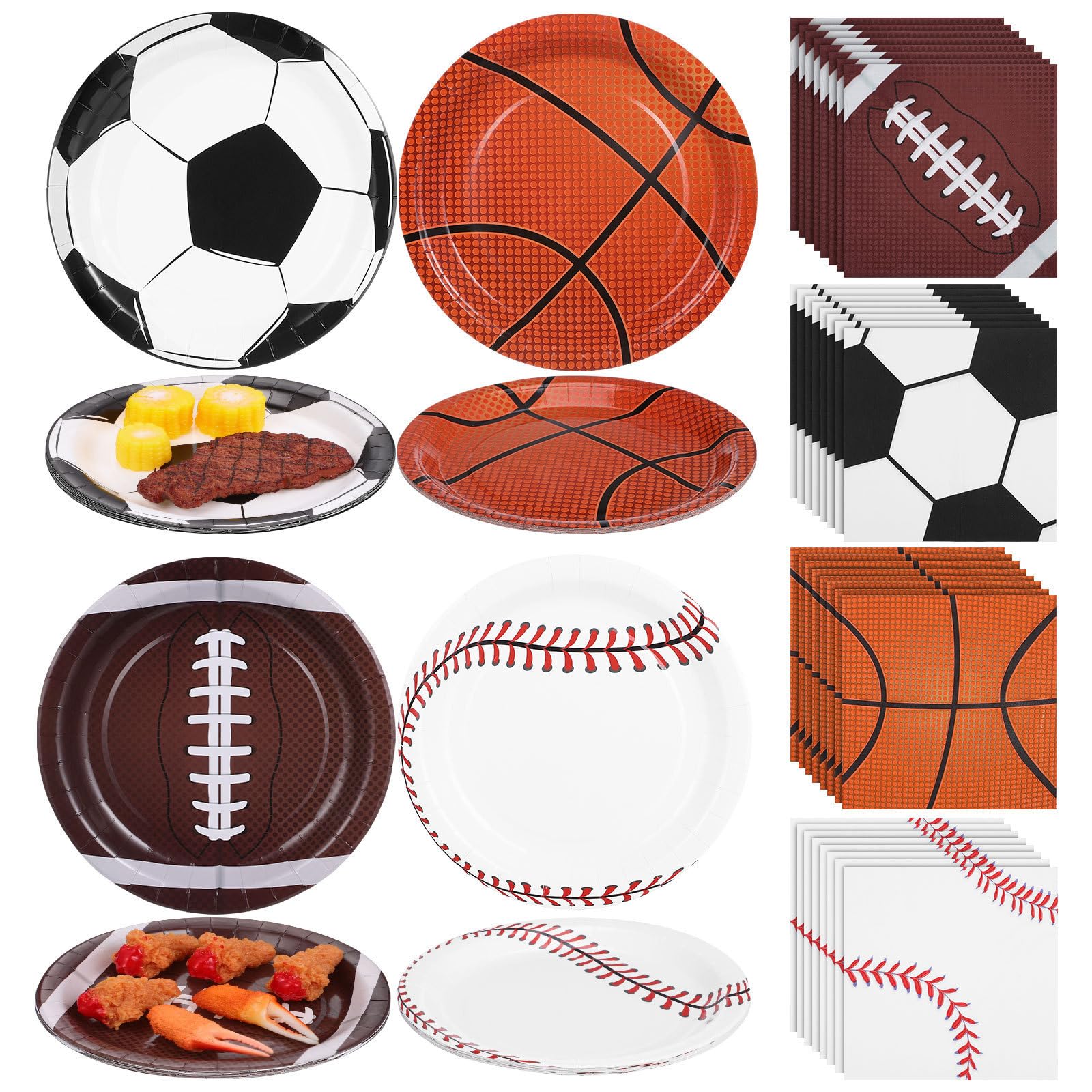 Ipetboom Set di Piatti di Carta Resistenti alle Perdite per Feste Sportive Design Coordinato senza Necessità di Lavaggio, per Compleanni a Tema Calcio e Basket