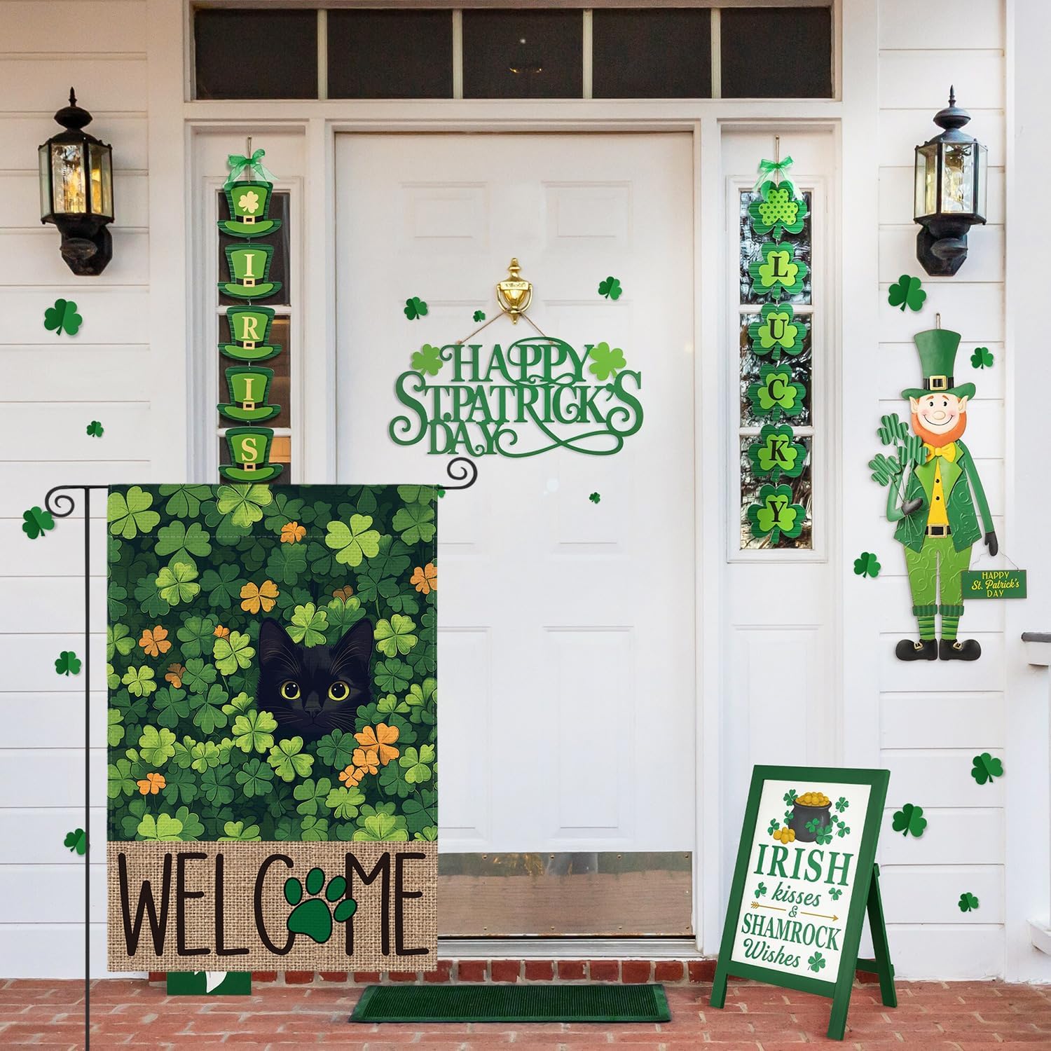 AVOIN colorlife St Patricks Day Garden Flag 12x18 Inch Double Sided Outside, Black Cat Welcome Shamrocks Holiday Yard Outdoor Flag - Image 4