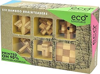 Project Genius: Ecologicals 6 Bamboo Brainteasers Variety Pack - 3D Disassembly Puzzles, Wooden, Sustainable Toy, Level: Easy To Hard, Kids Ages 8+