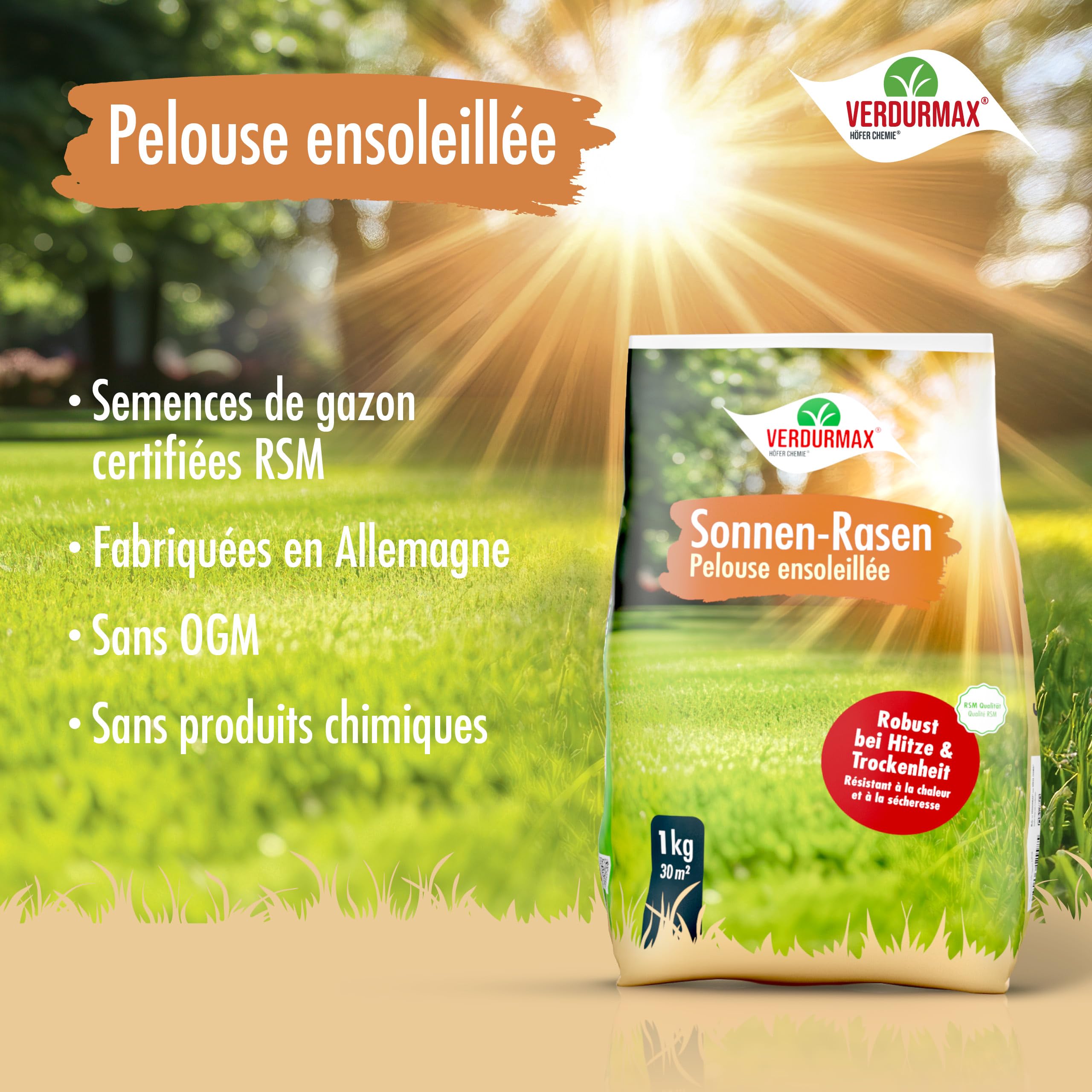 Verdurmax Pelouse Ensoleillée 2 x 1 kg - Gazon Dense et Robuste