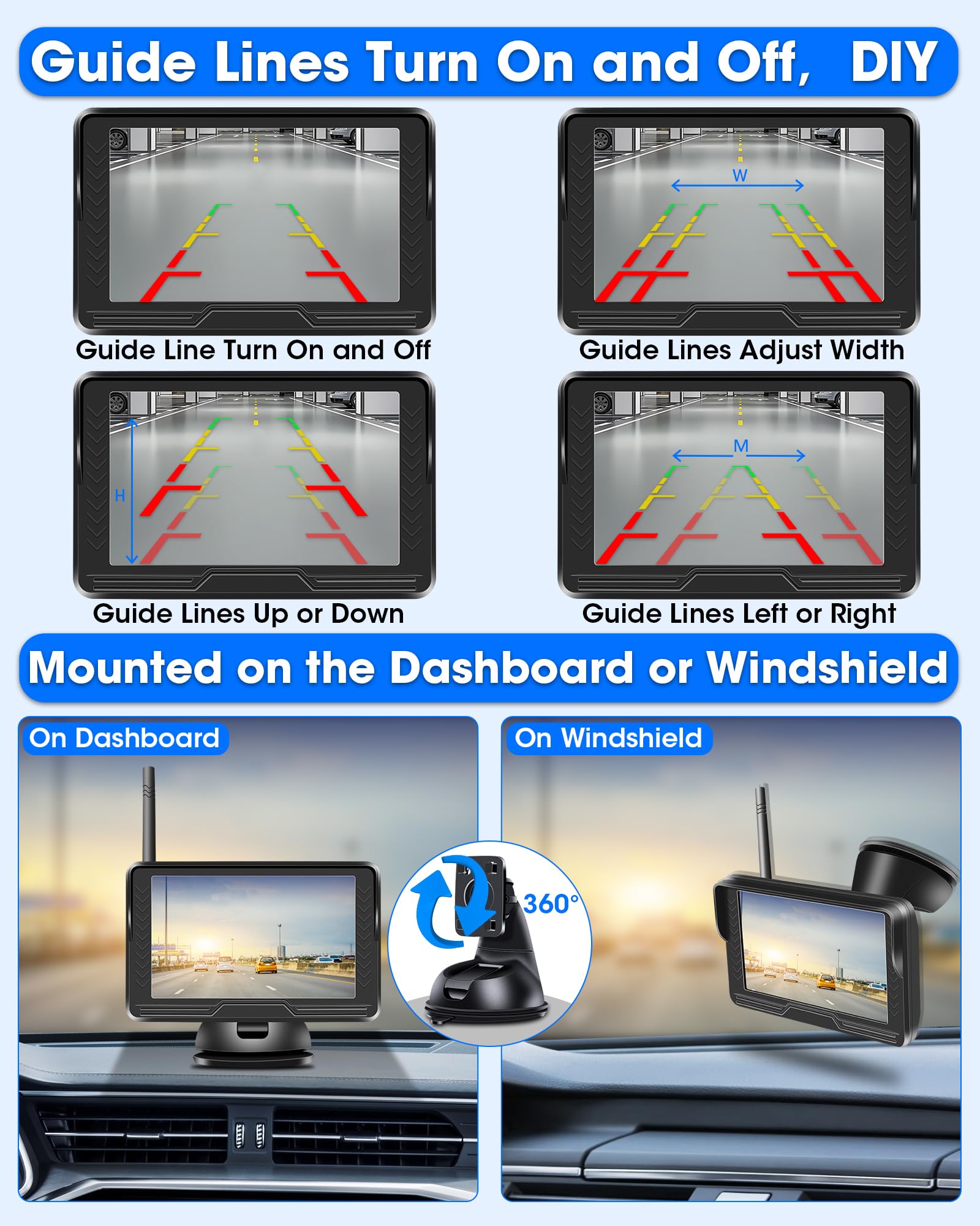AHD 1080P Rückfahrkamera Kabellos mit 5 Zoll Monitor 6 LED Nachtsicht 170° Weitwinkel DC 12V Auto SUV LKW
