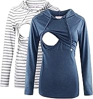 Vista 31 de Bhome Camisa de lactancia de manga larga con capucha para lactancia materna Negro/Gris