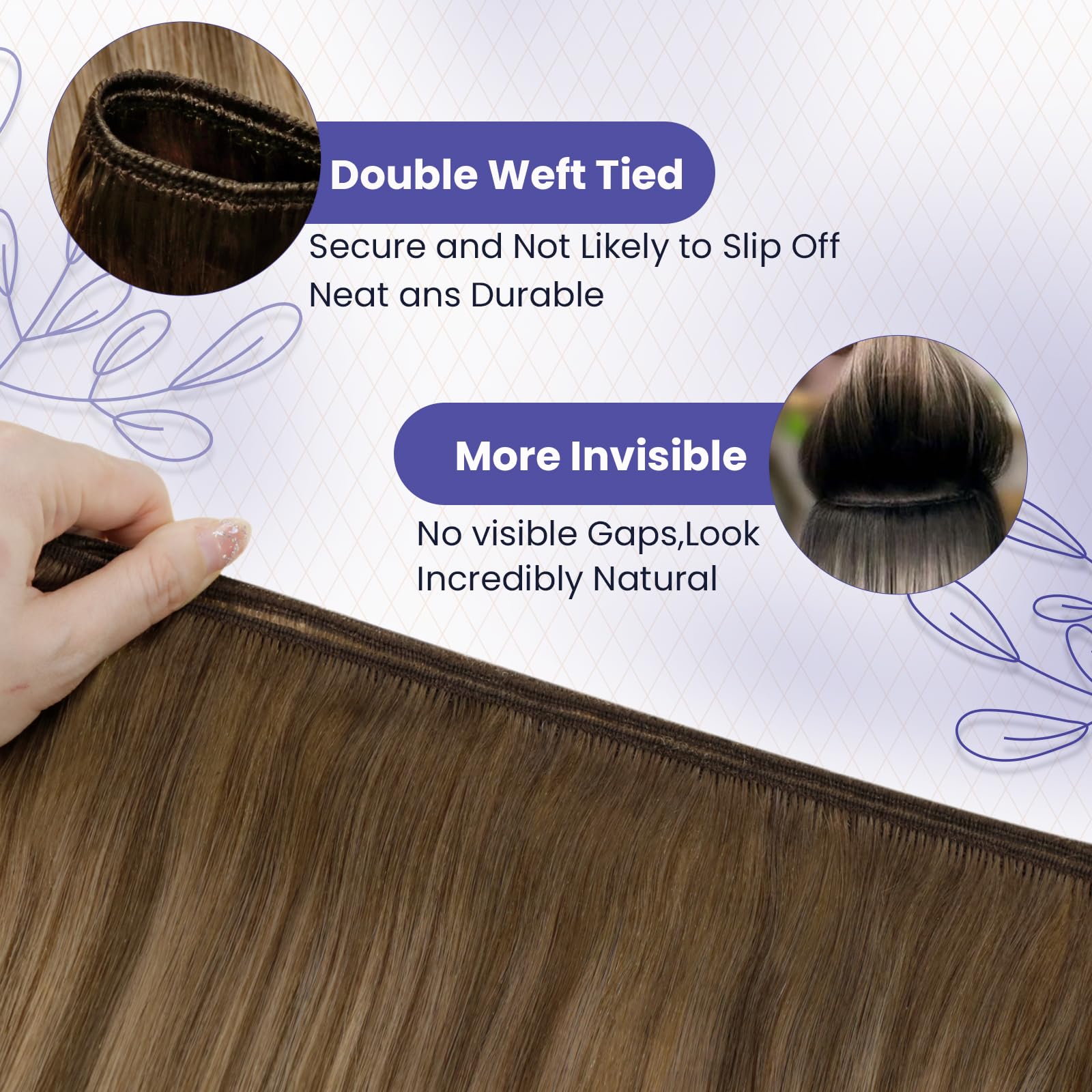 LaaVoo Weft Hair Extensions Real Human Hair 24 Inch 100g Brown Sew in Hair Extensions Full Head Straight Balayage Blonde Remy Invisible Double Weft Weave #8/16/8 - Image 3