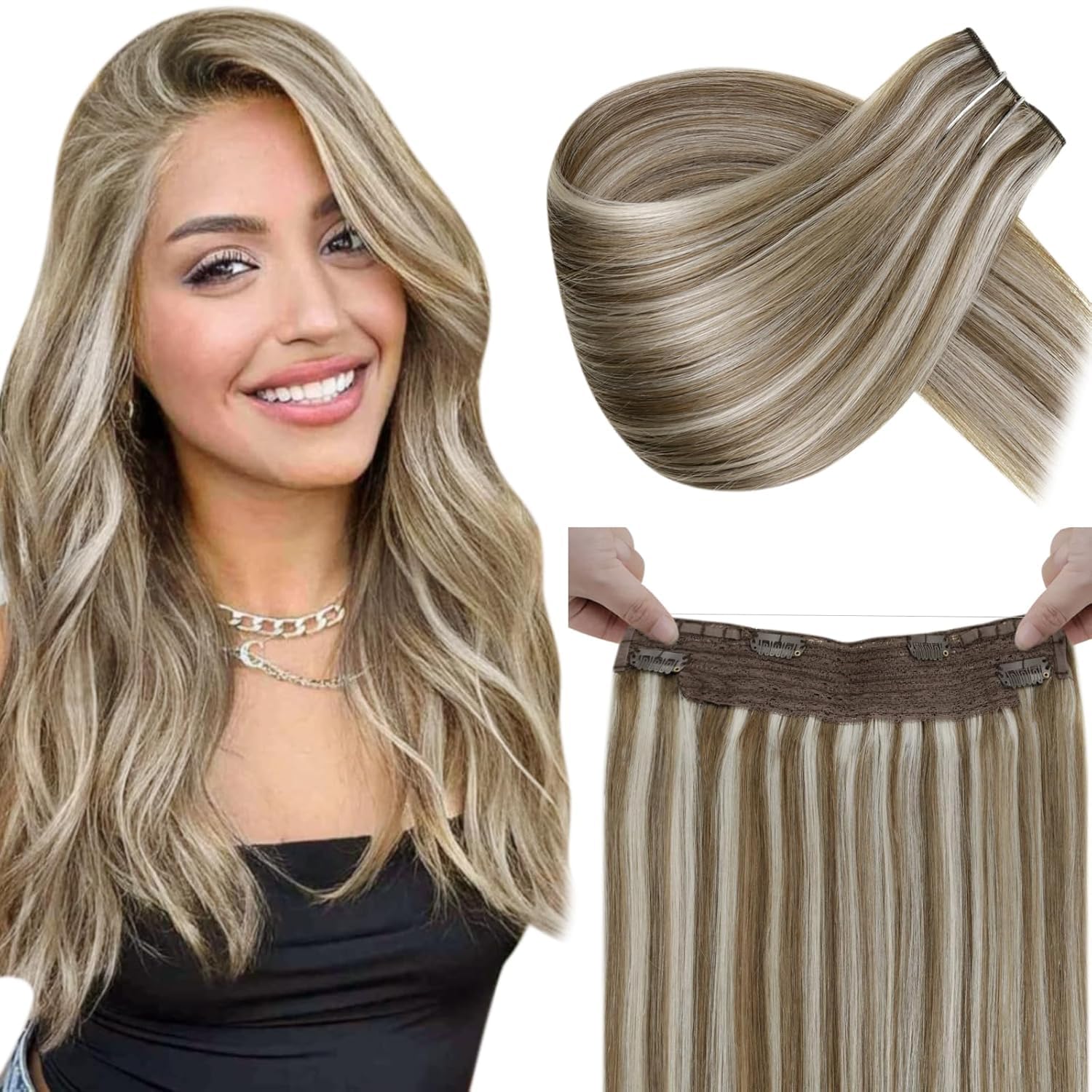LaaVoo Wire Hair Extensions Human Hair 18 Inch Medium Brown Wire Human Hair Extensions Light Brown Human Hair Extensions Long Straight Hair 86g — view 46
