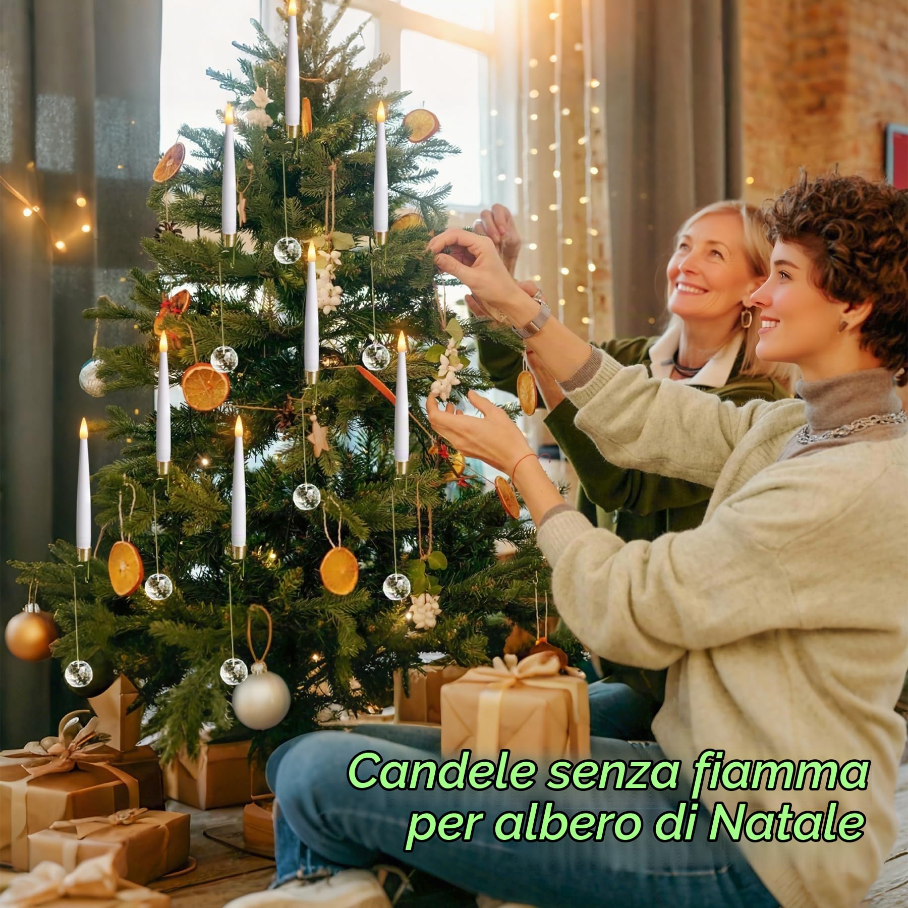 Yeelida Confezione da 12 Candele LED Corte 1,2cm x15,5cm sfarfallanti a distanza con 12 ganci a sfera di cristallo, Temporizzatore a batteria in plastica bianca senza fiamma per decorazioni festive