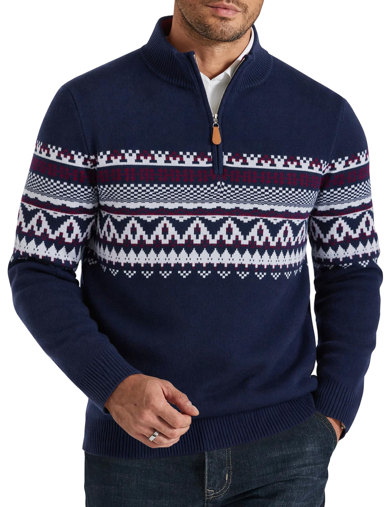 COOFANDY Mens Quarter Zip Pullover Long Sleeve Dress Sweater | Unique Pattern,1/4 Zip Mock Neck,Soft & Comfort Fabric