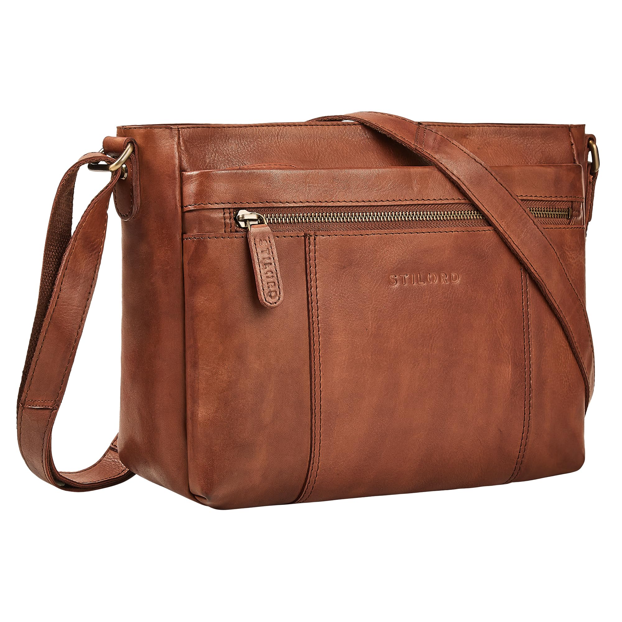STILORD "Bianca Mittelgroße Ledertasche Damen Handtasche Schwarz Mittelgroß Echtleder Damentasche Vintage Umhängetasche Leder Schultertasche Crossbody Bag mit Reißverschluss