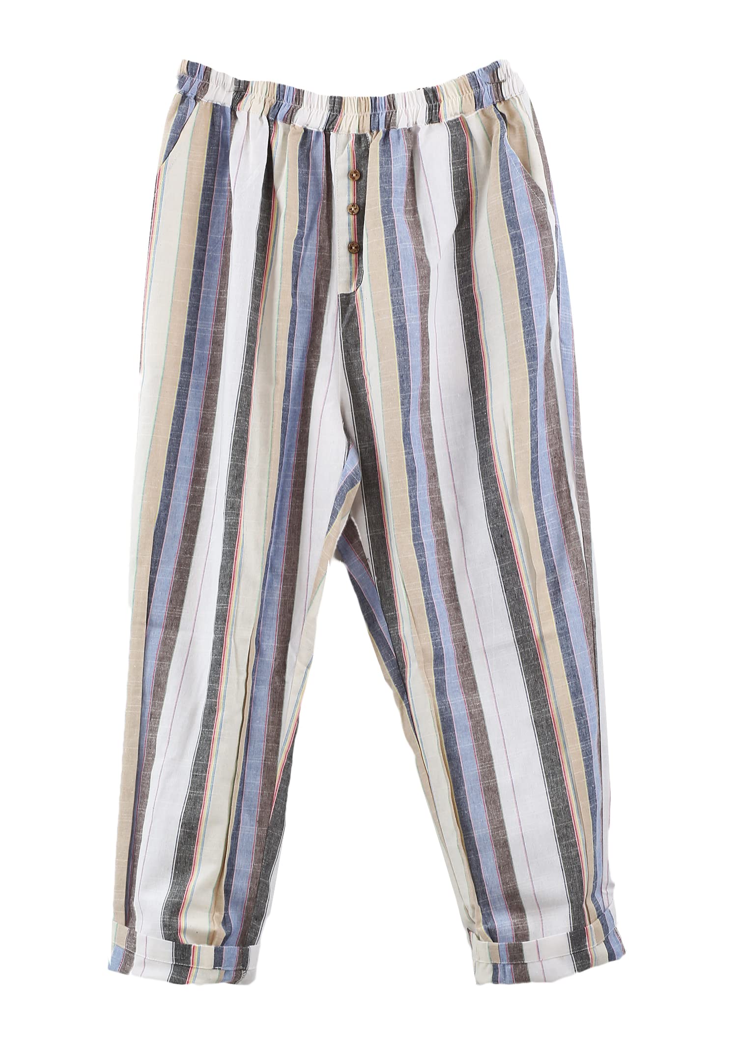 MinibeeWomens Striped Linen Pants Casual Wide Leg Cropped Trousers